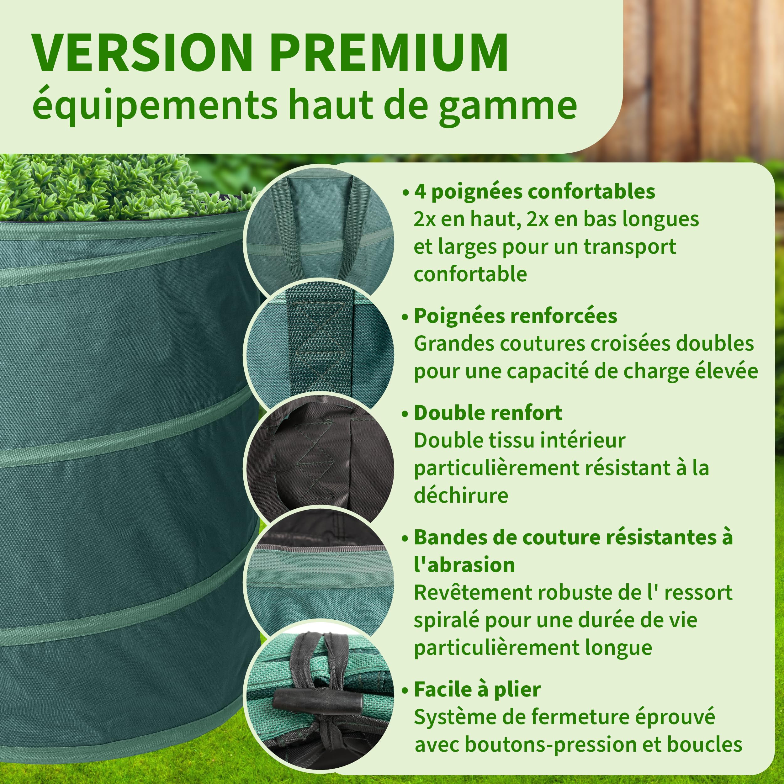 TTL Garden - Lot de 2 sacs de jardin pop-up de qualité supérieure - 270 l - 220 g/m² - 600D Oxford - 270 l - Pliables - Grand et stable - Pour déchets de jardin - À monter soi-même