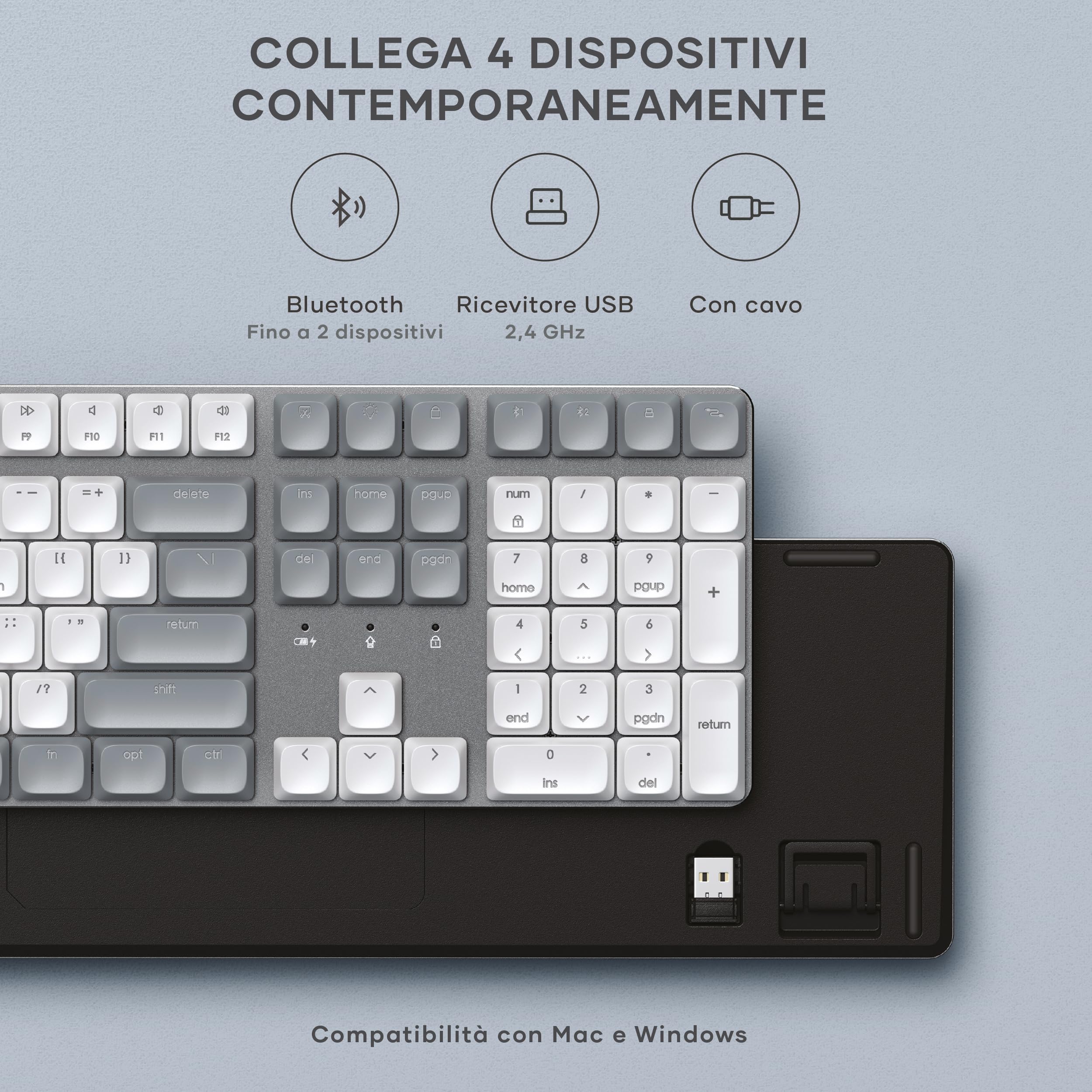 Satechi Tastiera Meccanica 75% SM3 𝗤𝗪𝗘𝗥𝗧𝗬 𝗨𝗦, Bluetooth, 108 Tasti, Retroilluminata e Ricaricabile, Ideale per Gaming, per Mac e Windows (Grigio Chiaro, Layout Americano)