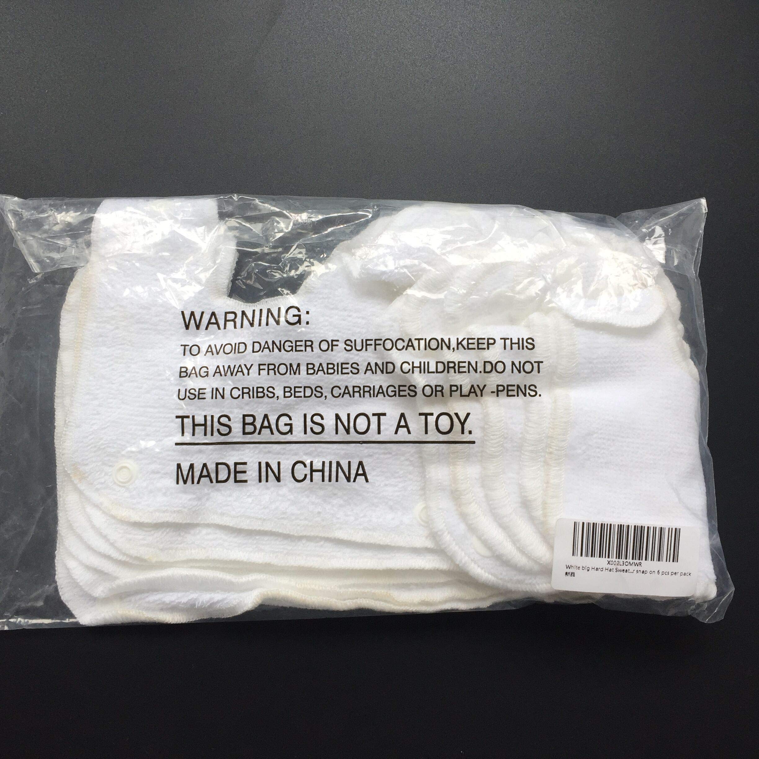 Forro de algodón de rizo lavable para casco duro (6 piezas, blanco, tamaño grande de 6 pulgadas y 12 pulgadas)