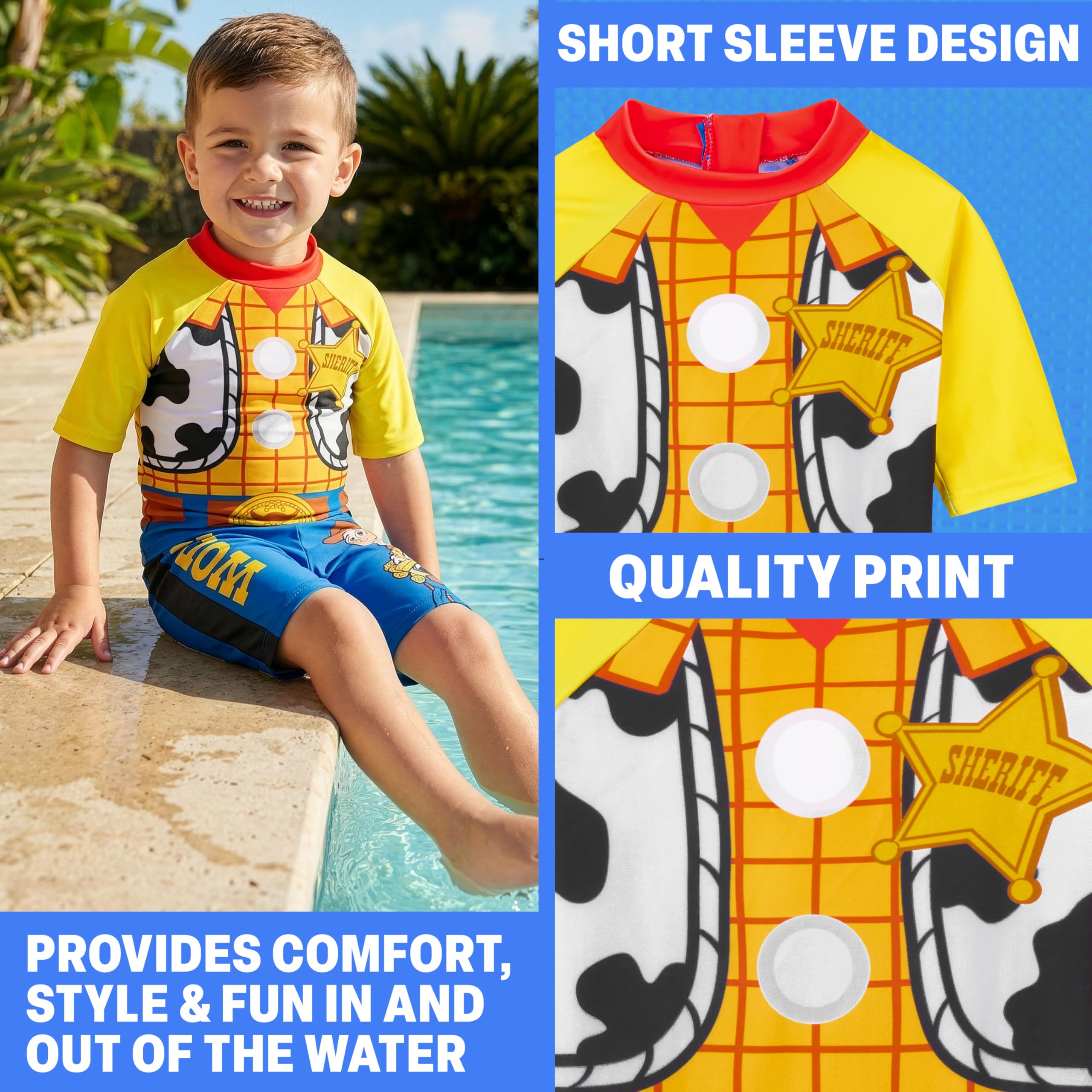 Disney Toy Story Buzz l'Eclair | Woody Ensemble Maillot de Bain Garcon, 2 Pieces Rashguard Vest et Short de Bain, Fermeture Eclair, Ete Cadeau Garcon