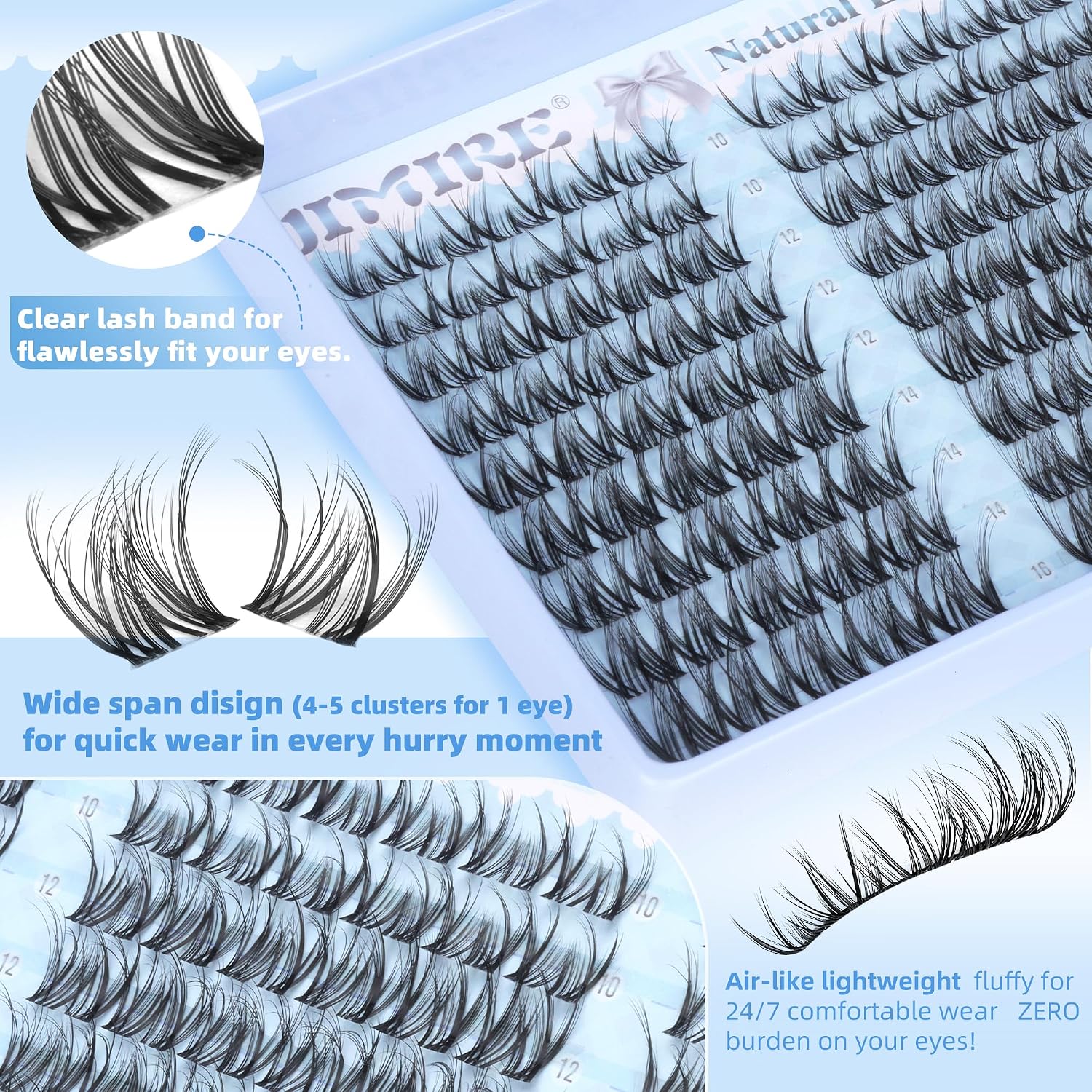 Spider Lash Clusters Kit Spider Lashes Clusters Wispy Fluffy Cluster Eyelash Extensions Kit Natural Look 10-16MM D Curl Manga Eyelash Clusters Kit with Lash Bond and Seal Breeze Lash Extensions Kit image 4