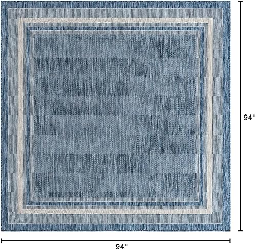 Vista 33 de Unique Loom - Colección Outdoor Border - Tapete para exteriores de borde suave - 5 pies 3 pulgadas x 8 pies, rectangular, azul/marfil azu/marfil