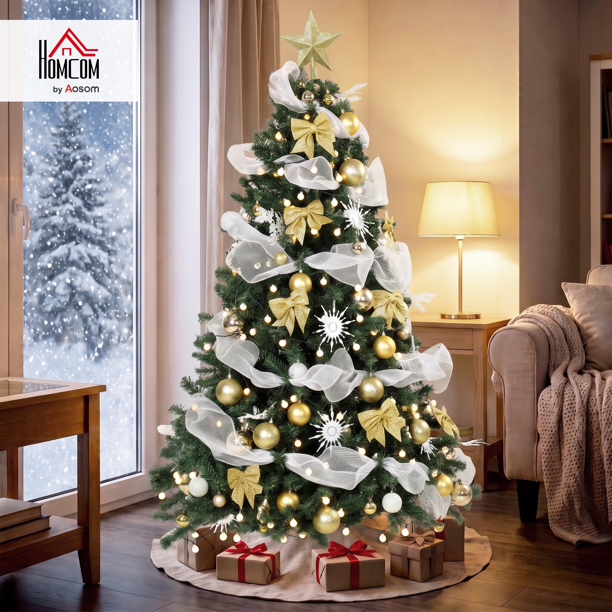 HOMCOM Árbol de Navidad con 200 Luces LED Blanco Cálido 180 cm 800 Ramas