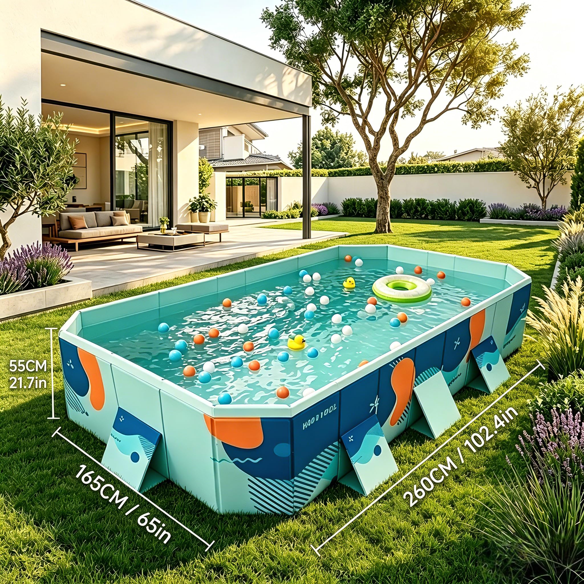 Piscina plegable Piscina portátil no inflable piscina piscina piscina de PVC antideslizante engrosada para jugar con perros y mascotas Piscina infantil grande interior y exterior 2,6 m