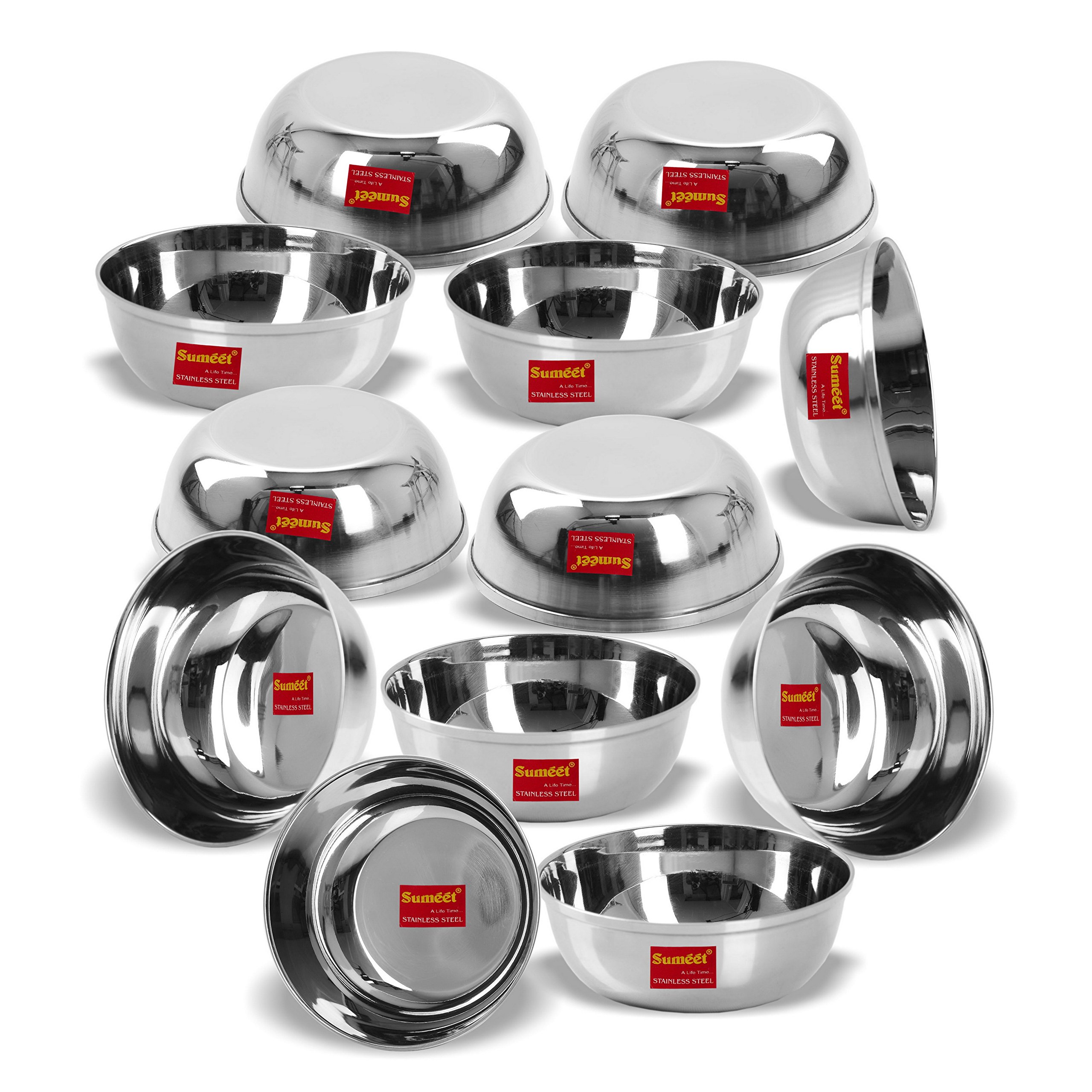 Sumeet Stainless Steel Heavy Gauge Bowl   /Wati set with Mirror Finish 12cm Dia (350 Ml) - Set of 12pcs - Image 5 thumbnail