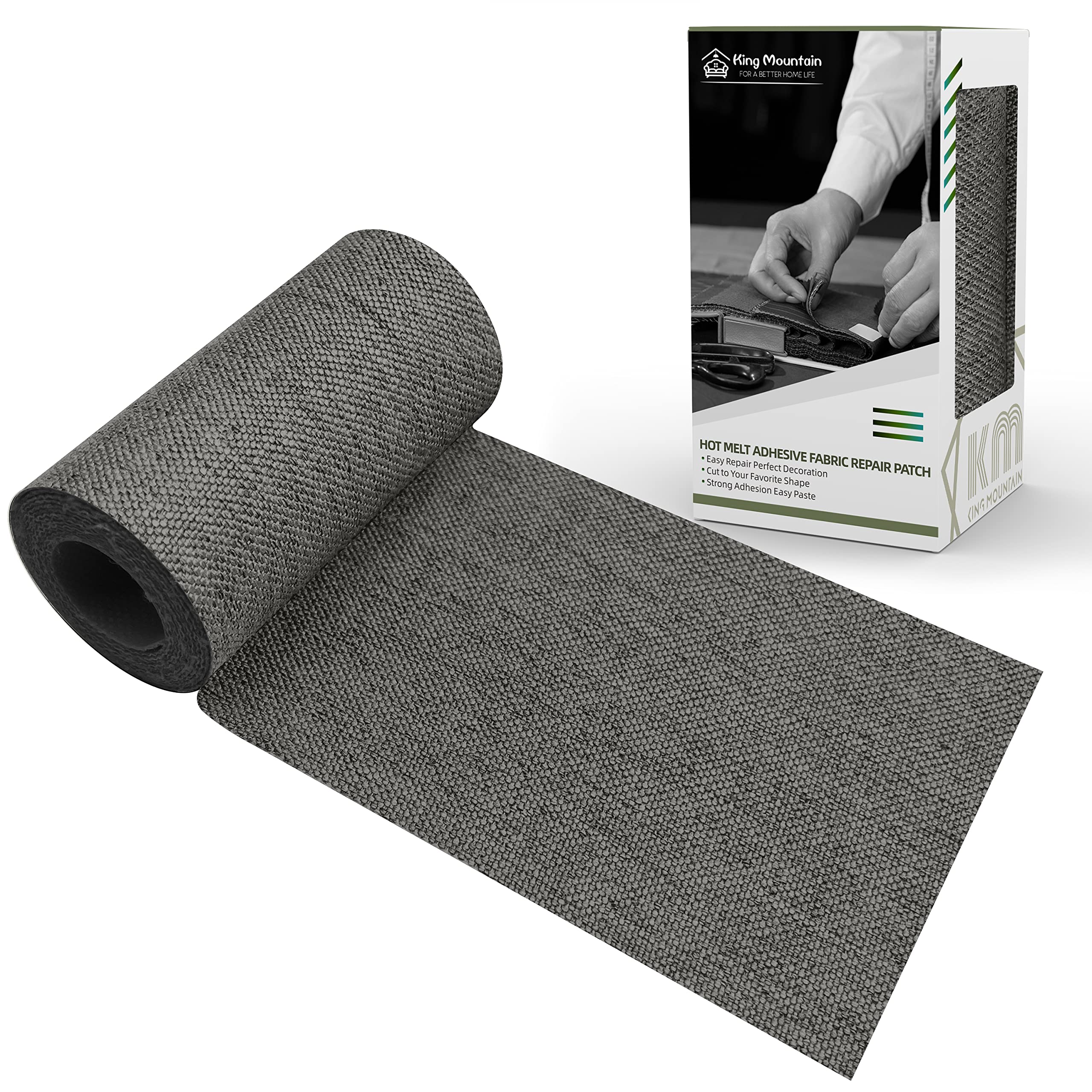 King Mountain Premium Linen Fabric Iron-on Repair Patch Kit, 3"x60" with Backing Glue, Decorative Patch for Inside & Outside Fabric Repair (Linen,