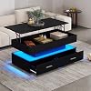 Lift Top Coffee Table with 2 Drawers Storage, Large Coffee Table Tea Table, Centre Table for Living Room Home Office Furniture with Smart APP Control Led Light, 100 * 50 * 44cm (Black)