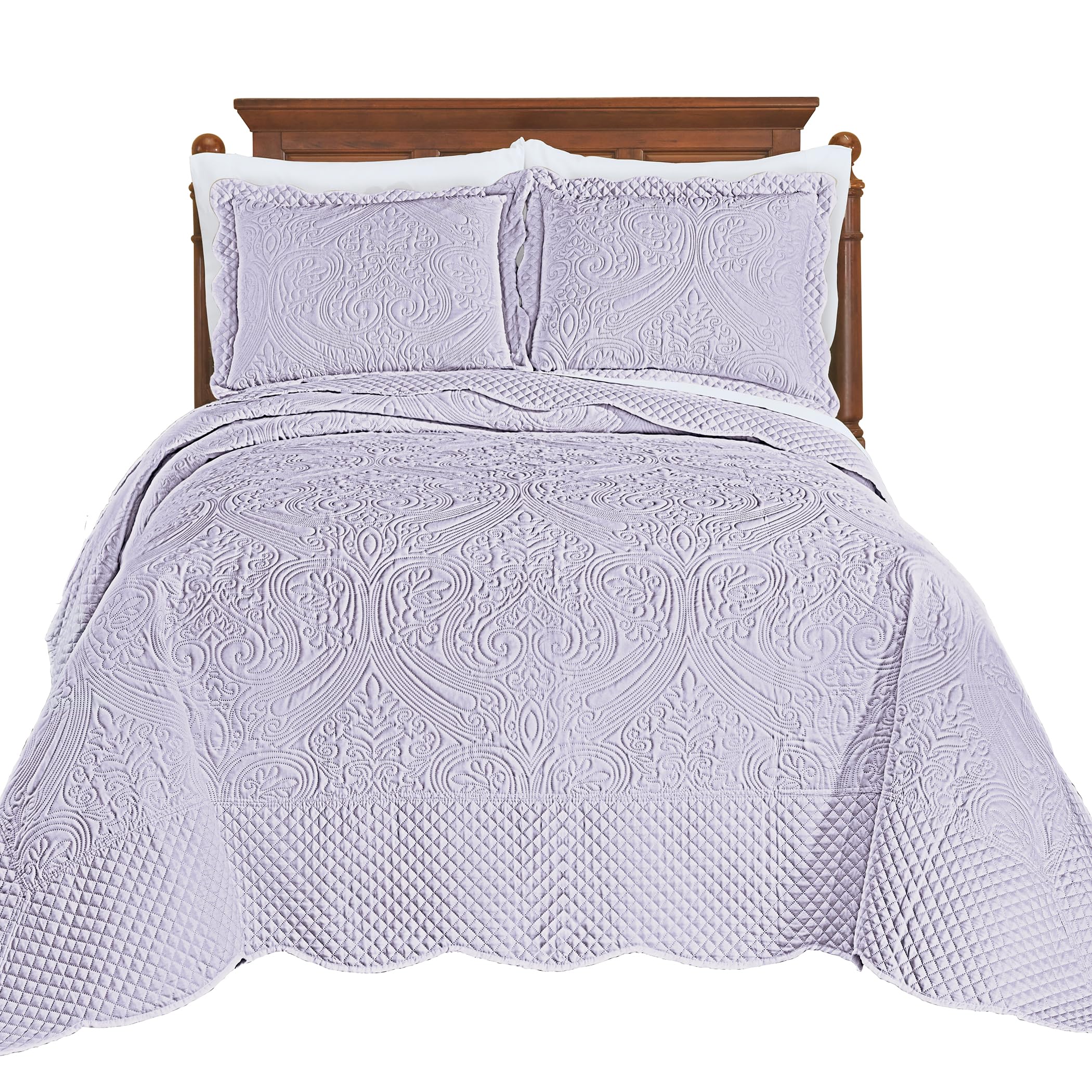 Collections Etc Luxe Textured Diamond Design Scalloped Edge Oversize Bedspread Lavender Queen