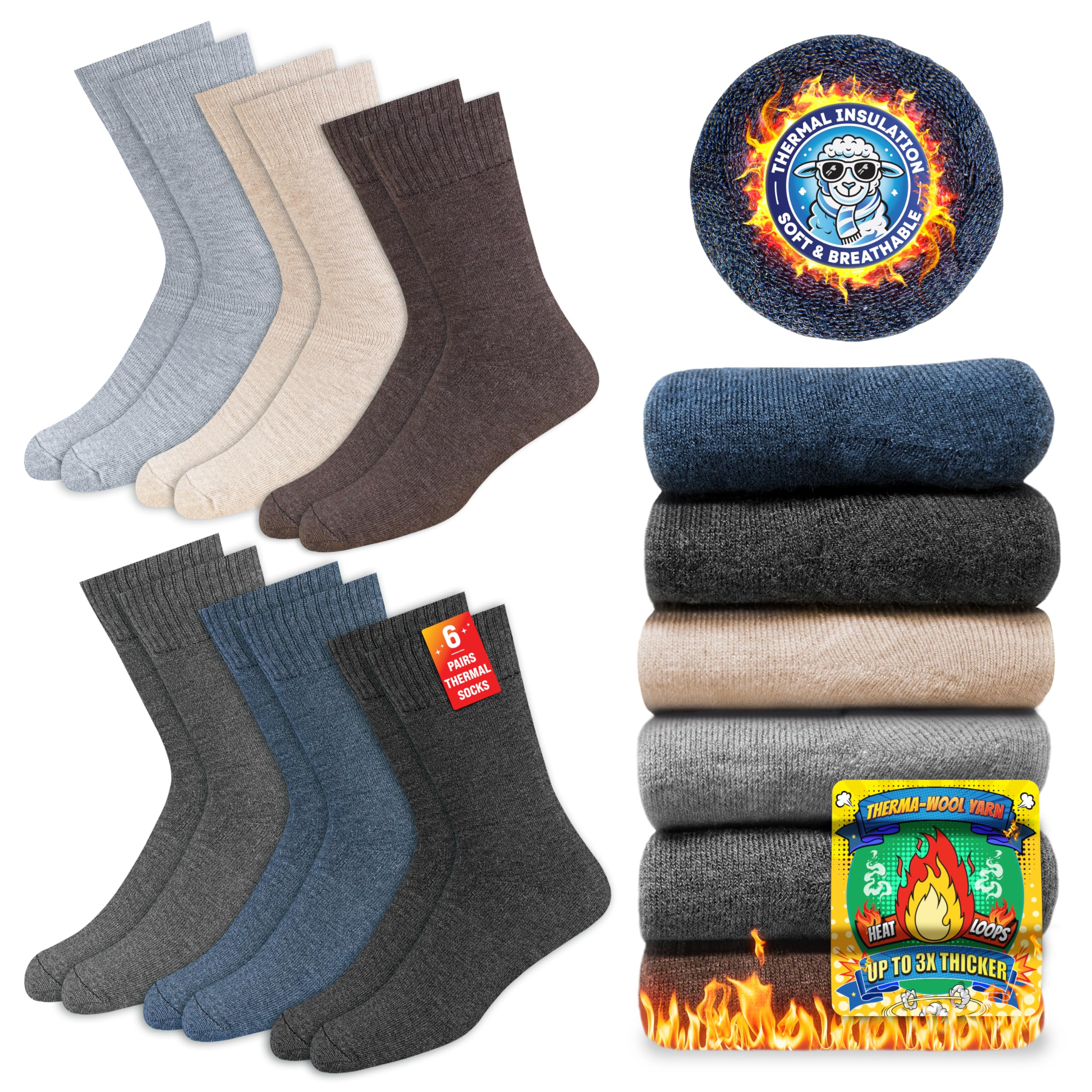 SOXCO Thermal Socks for Men and Women - Warm Winter Socks, Pack of 6