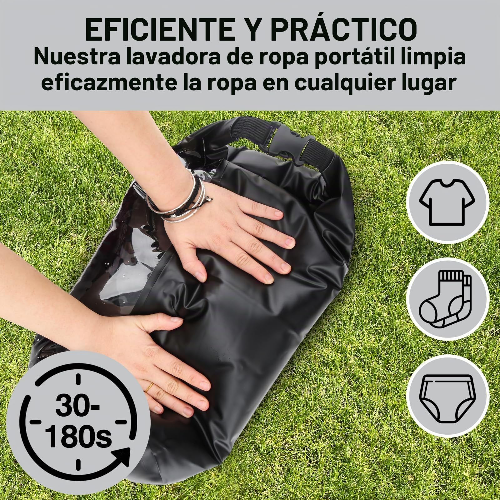 Lavadora de Viaje y Cuerda para Tender Retráctil - Lavadora de Ropa a Mano y Lavadora Portátil - Bolsa de Lavandería de Viaje Duradera y Lavadora de Camping - Lavadora Manual Portátil para Ropa