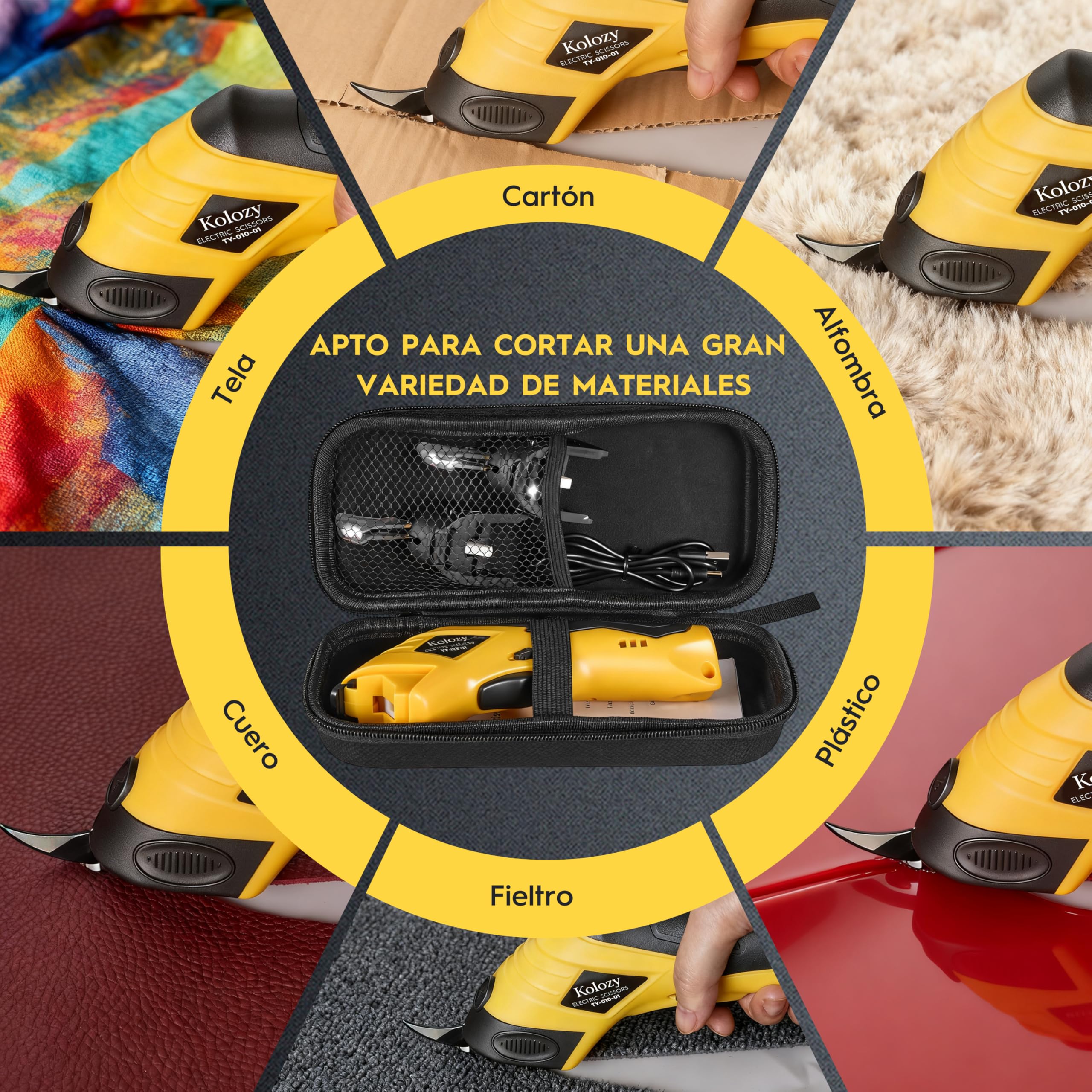 Tijeras Eléctricas Costura sin Cable, Cortador de Carton Recargable 4V Batería 2500 mAh 10000 RPM con 2 Cuchillas, Cutter Eléctrico Apto para Tela Cartón Alfombras Fieltro Cuero Plástico