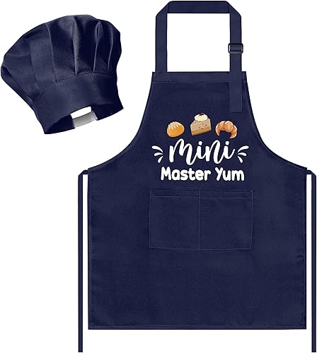 Miniatura 124 de R HORSE Juego de 2 delantales para niños y sombrero de chef, delantal de cocina azul ajustable para niños, kit de pintura y entrenamiento