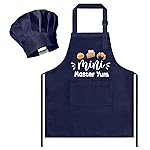 Kid Apron and Chef Hat Set - 2Pcs Dark Blue Mini Master Adjustable Children Kitchen Toddler Apron with Pockets for Kids, Funny Dress up Pretend Play Toy Birthday Gift for Cooking Baking Painting