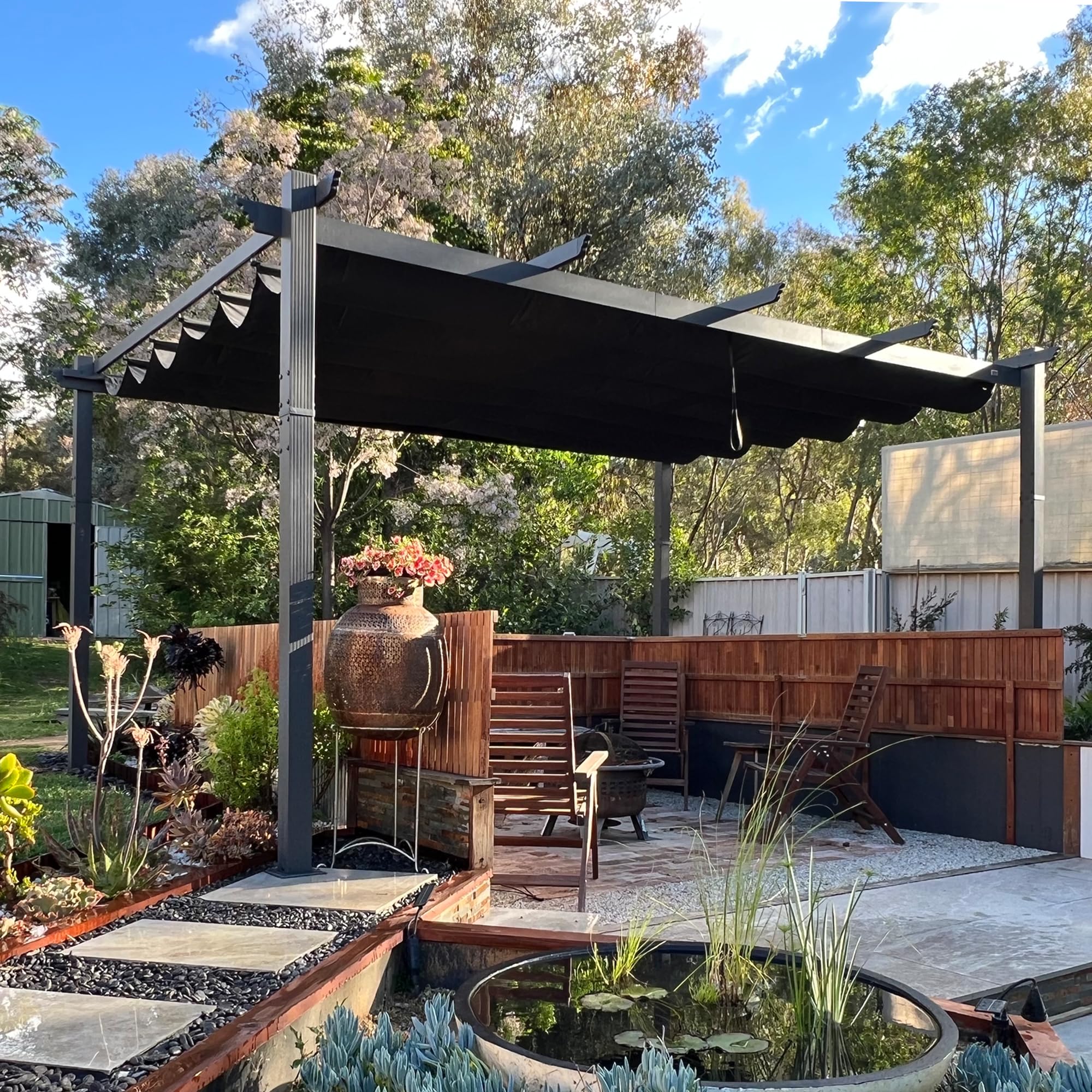 PURPLE LEAF Pergola Aluminium, 3.65 X 4.85 m Wasserdicht Stabil Winterfest Partyzelt, Gartenpavillon mit Sonnenschutz Überdachung, Grau
