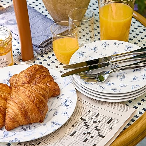 Miniatura 5 de Martha Stewart Empress Bouquet - Juego de platos y cuencos de porcelana decorados, diseño floral azul, servicio para 6 (30 piezas)