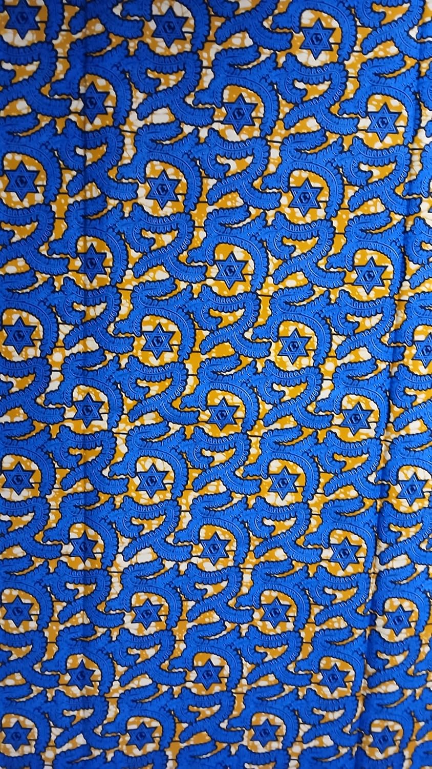 African Print Fabric 3 Yards – Traditional Geometric Pattern 100% Cotton Textile in Blue, Orange & Red for Sewing, Clothing & Crafts (Green & Pink Seaweed Patterns)