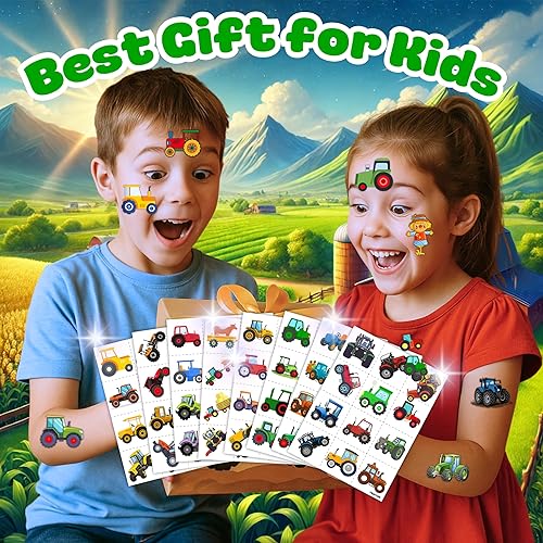 Miniatura 4 de 96 tatuajes temporales precortados de tractor para niños, suministros temáticos para fiestas de cumpleaños, decoraciones y recuerdos, calcomanías