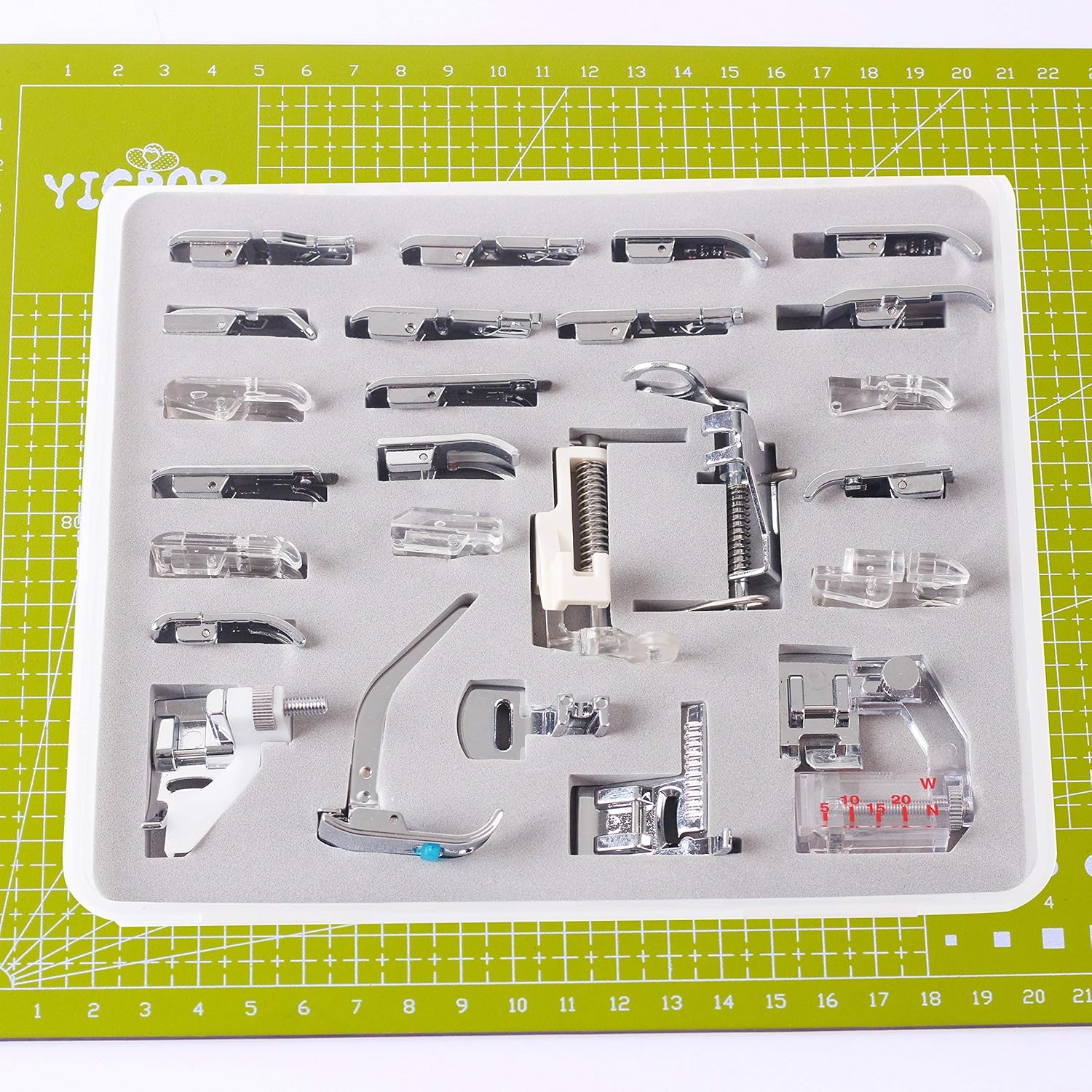YICBOR 52pcs Professional Domestic Sewing Machine Presser Foot Set Tool with Manual & Plastic Storage Box for Brother Singer Janome Kenmore White Low Shank Sewing Machines (52plastic)