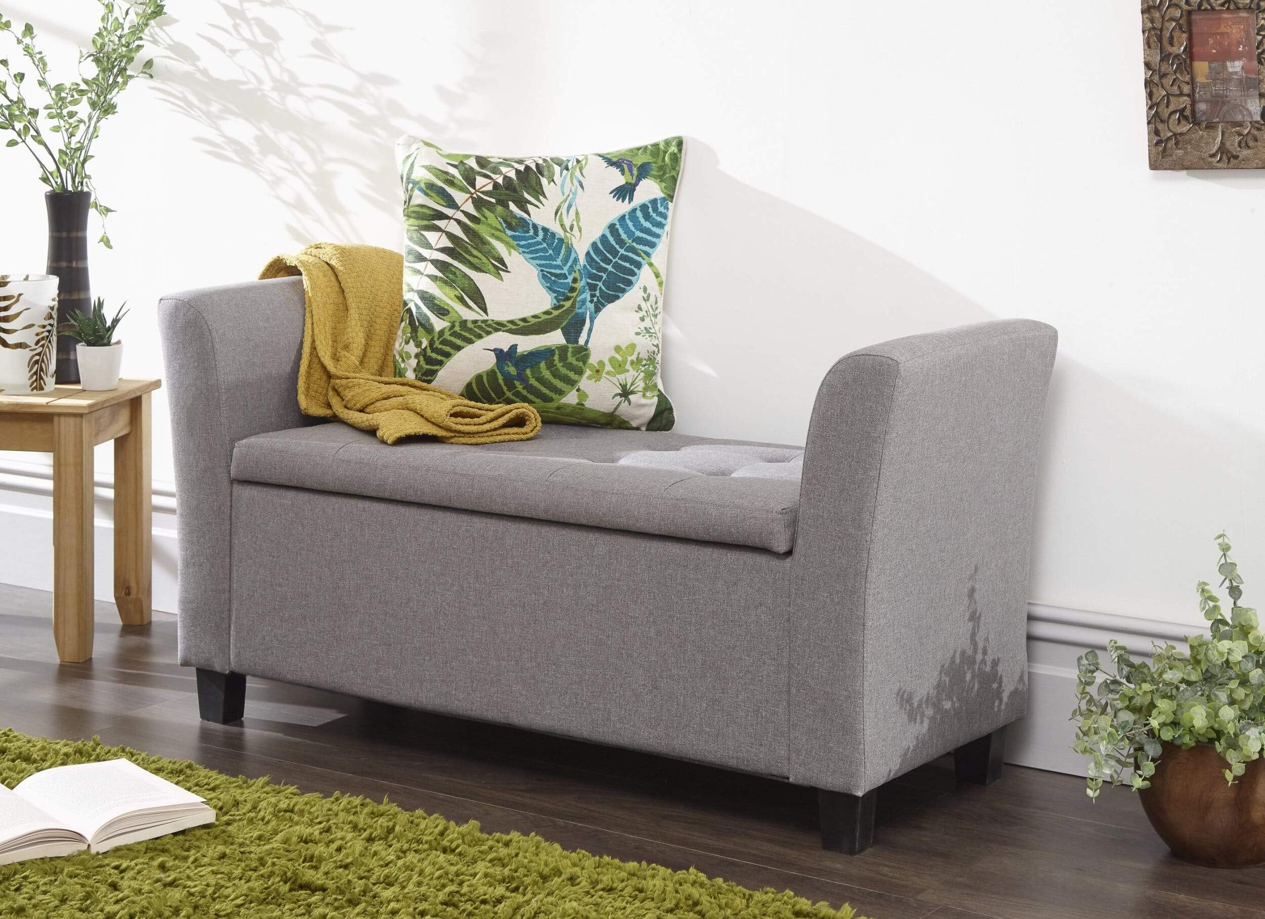 GFW Verona Upholstered Ottoman Storage Bench For Bedroom, Hallway & Living Room. Bedroom Storage Ottoman With Lid. Ottoman Stool With Storage, Grey H - 56cm x W - 107cm x D - 41cm