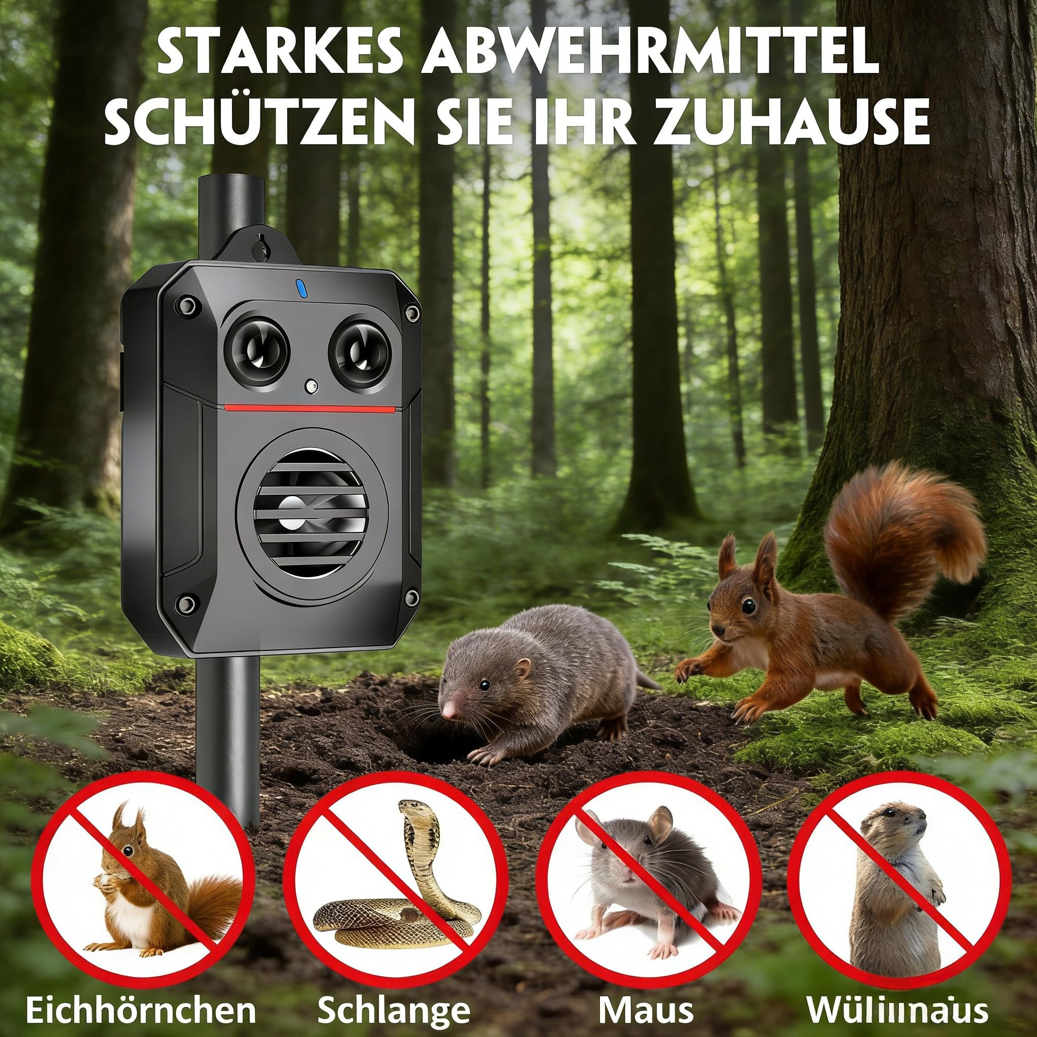 MEKEET Marderschreck Auto, Marderabwehr, Ultraschall Marderschreck mit Variabler Frequenz, mit Bewegungssensor & Blitzlicht für Haus, Scheune, Dachboden & Garage