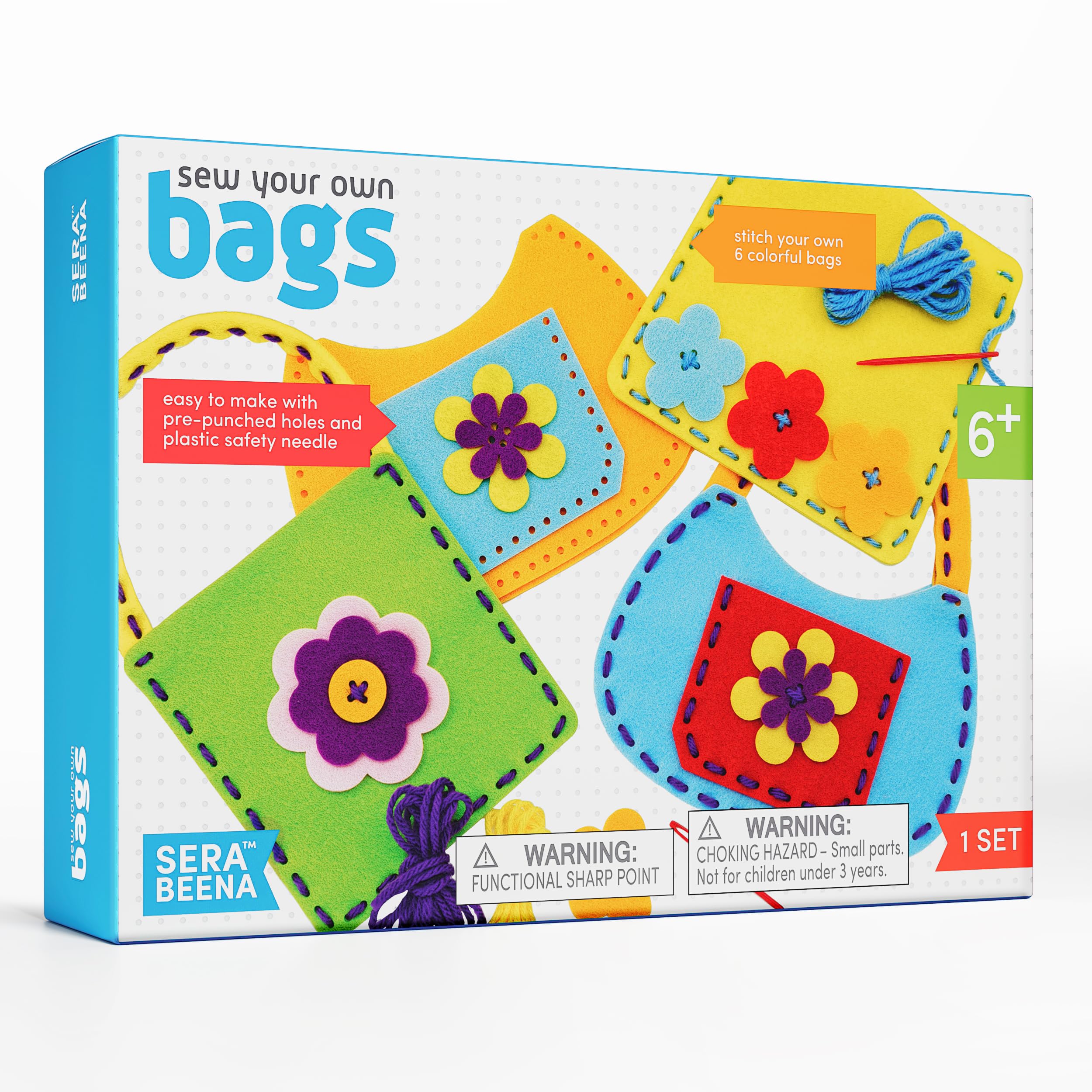 Serabeena Sew Your Own Bags - Sewing Kit for Kids - Felt Crafts for Kids - Girls Sewing Kit Ages 6-8 Plus - Felt Kit - Helps Develop Fine Motor Skills - DIY Kits for Kids with 6 Bags & Accessories