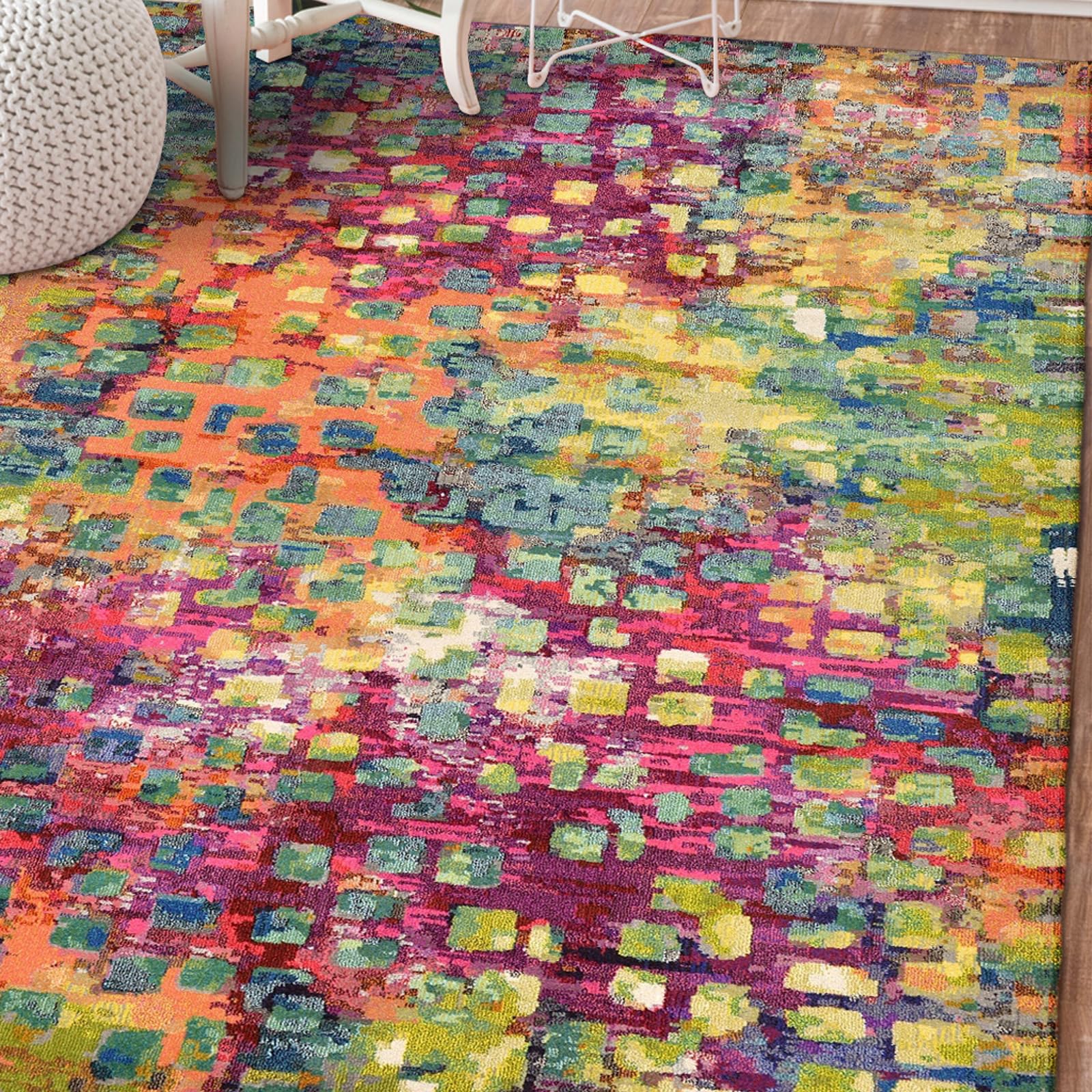 Sehr große Teppiche, 2 x 3 m, grün, Fuchsia, orange, gelb, blau, abstrakt, bunt, 200 x 305 cm, waschbarer Teppich für Wohnzimmer, Bauernhaus, Heimdekoration, Bodenteppich