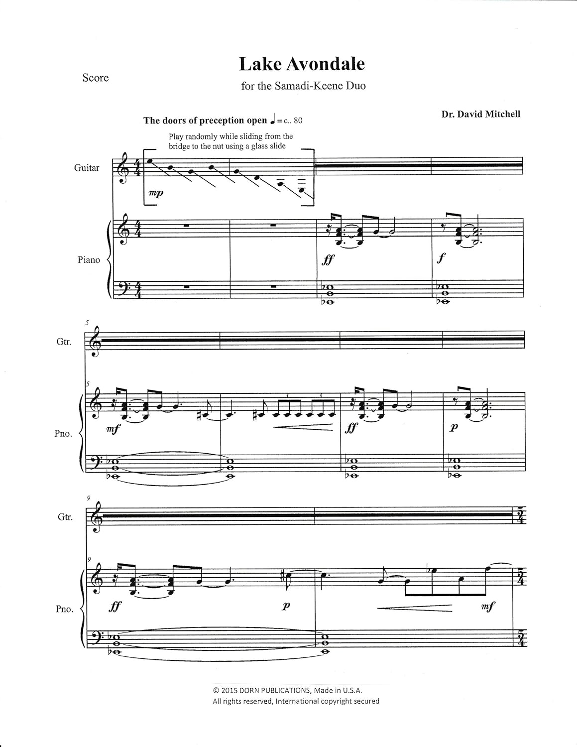 Lake Avondale for Guitar and Piano by David Mitchell      Sheet music – January 1, 2015