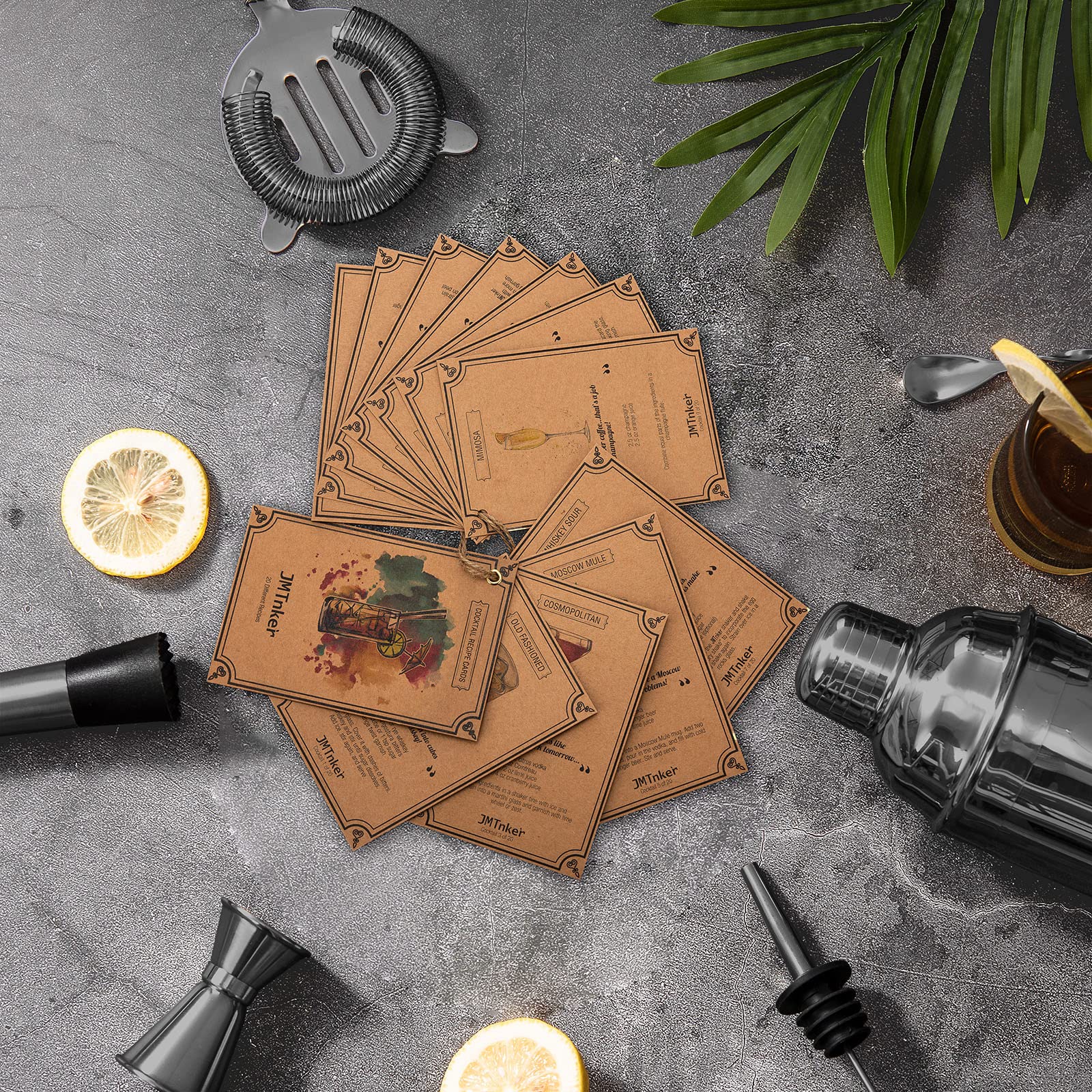 Juego de coctelera negra con soporte de bambú | Hermoso juego de barra negra para bar en el hogar. Kit de bar perfecto juego de herramientas y accesorios de barra para increíble mezcla de bebidas