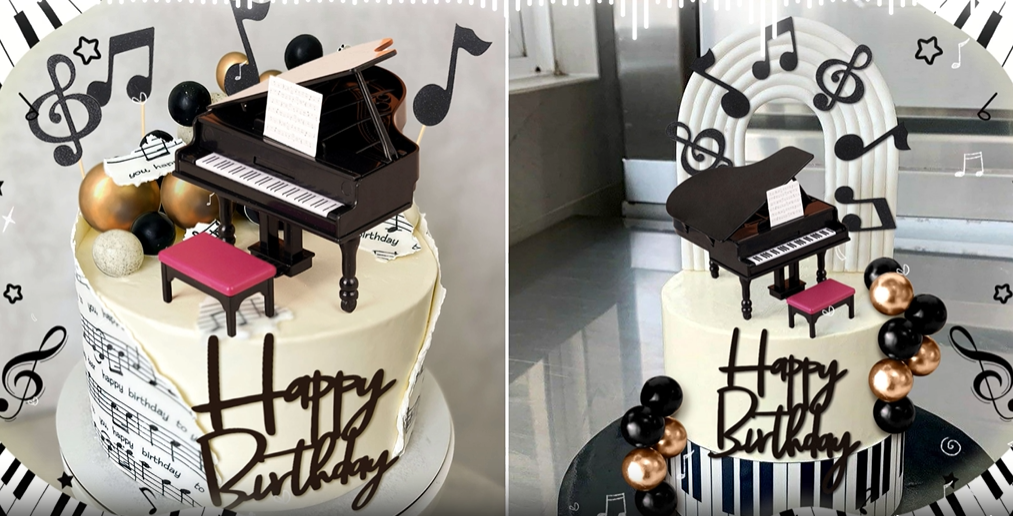 Rsstarxi Music Theme Cake Toppers - 8 Pack Glitter Guitar, Drums, Notes For Birthday, Wedding