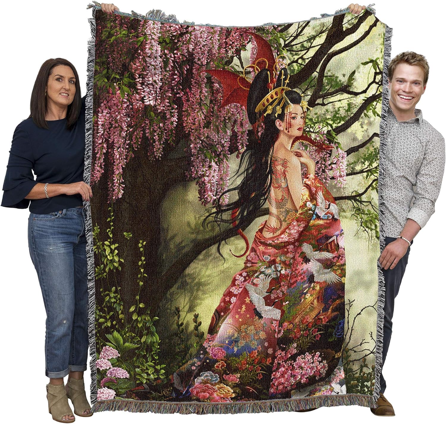 Pure Country Weavers Silk Blanket with Dragon by Nene Thomas - Gift Fantasy Tapestry Throw Woven from Cotton - Made in The USA (72x54)