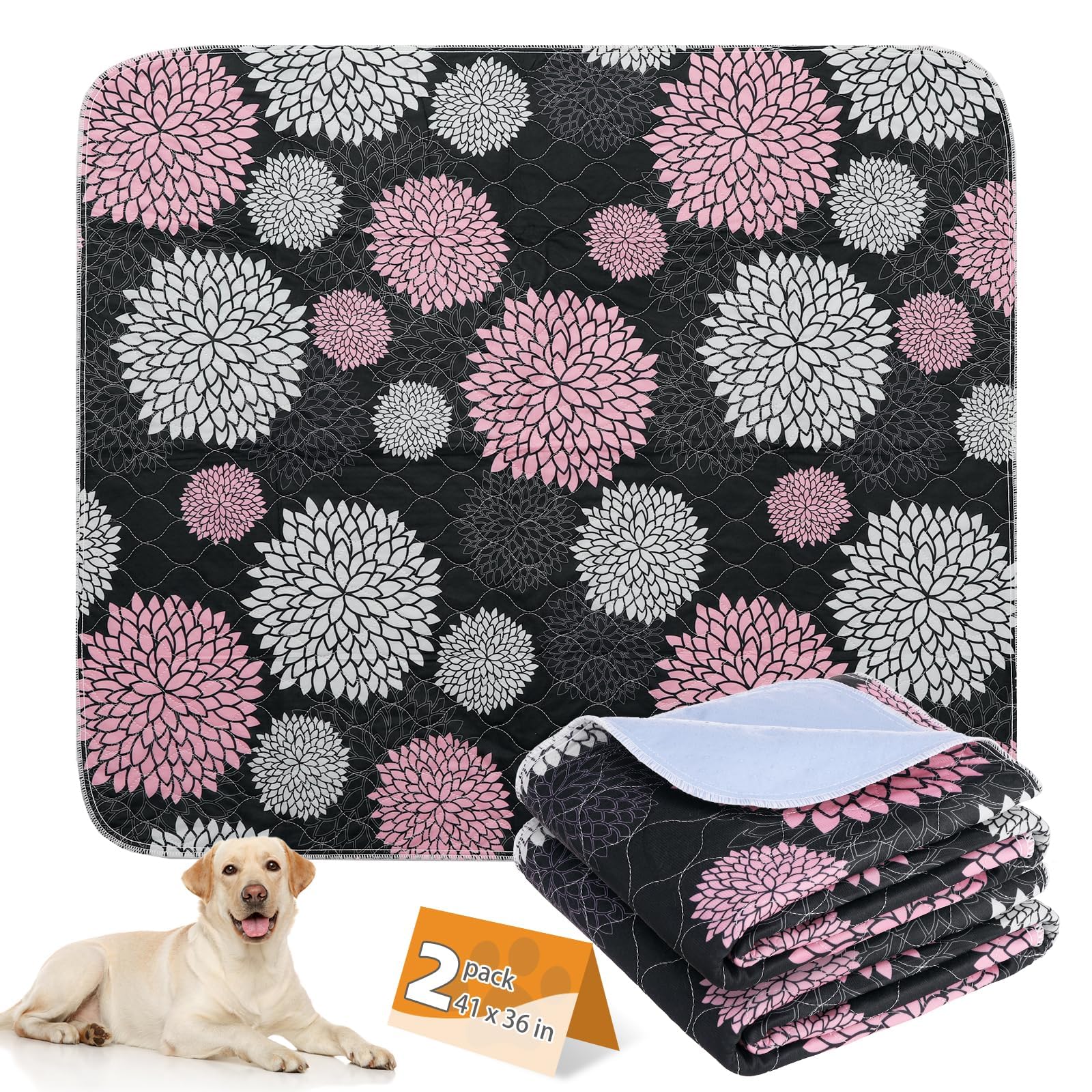 KOOLTAIL Washable Pee Pads for Dogs, 2 Pack Super Absorbent Reusable Puppy Training Pads Waterproof, Nonslip and Leak-Proof Dog Pee Pads, Large Pet