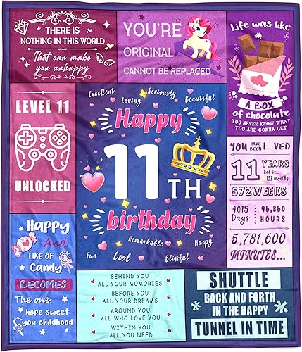 Nueasrs Mantas de ideas de regalo para niñas de 11 años, 50 x 60 pulgadas, regalos de cumpleaños para niñas de 11 años, decoraciones de cumpleaños
