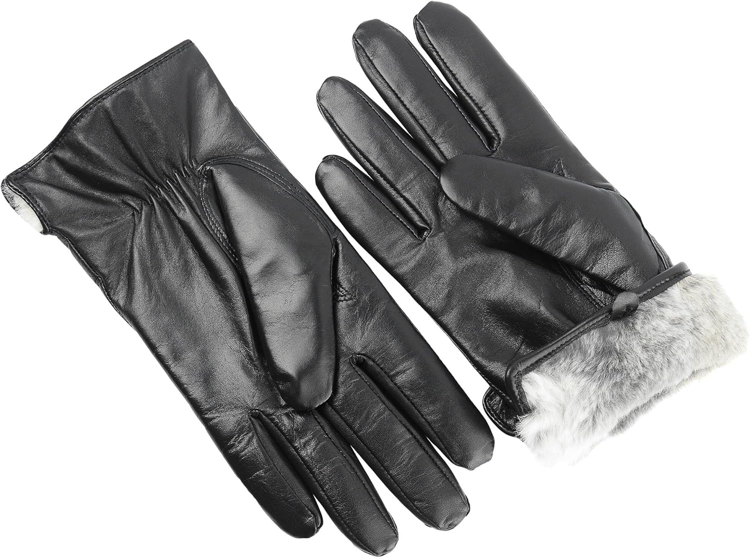 Men’s Genuine Sheepskin Leather Rabbit Fur Lined Gloves - Image 6