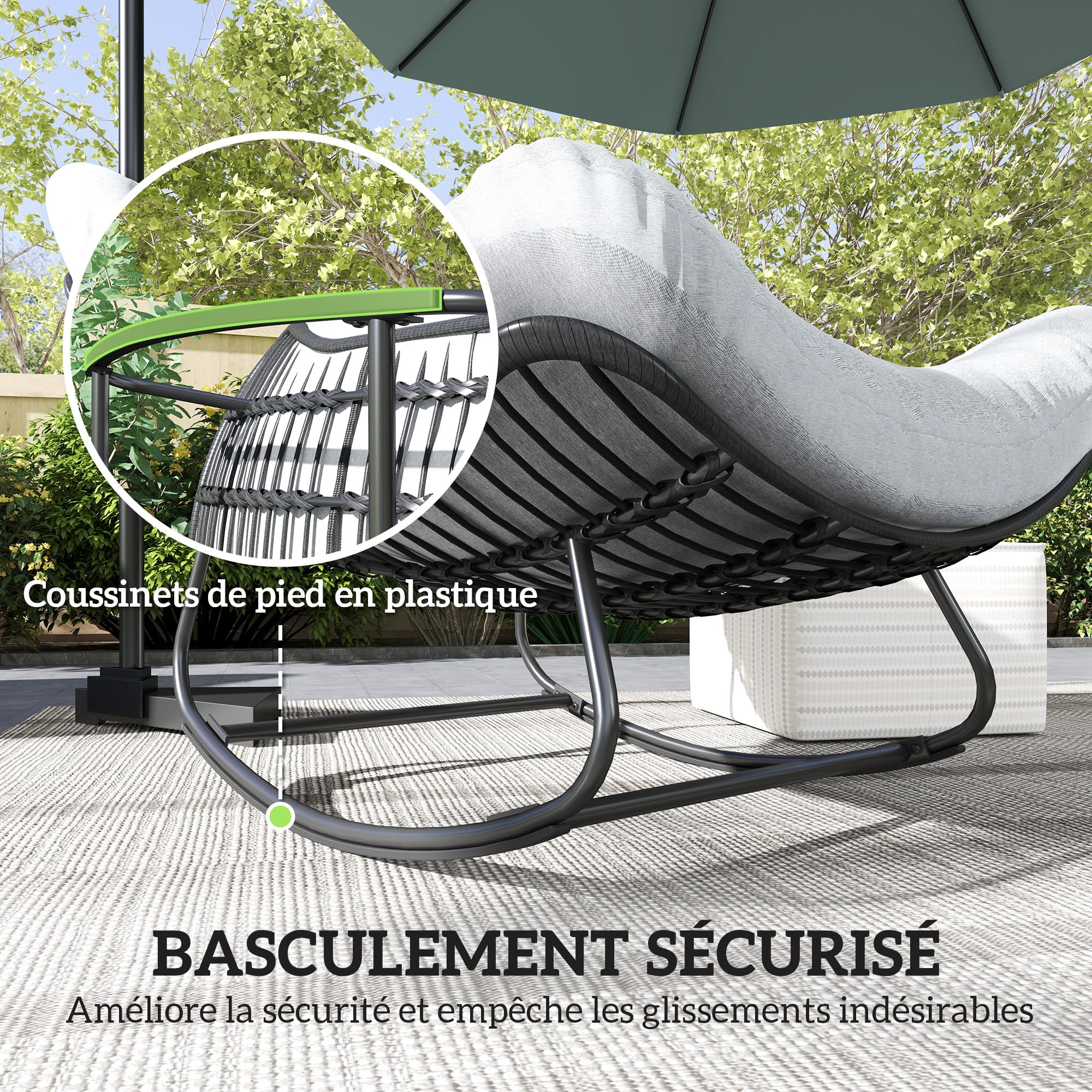 Outsunny Fauteuil à Bascule de Jardin, Chaise à Bascule en Forme d'œuf en résine tressée, Rocking Chair avec Coussin rembourré pour Jardin, Chambre à Coucher, Salon, Gris