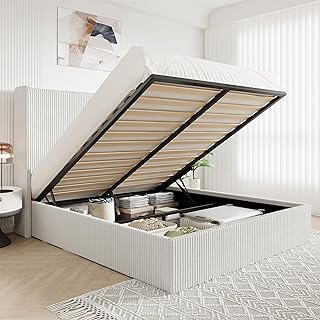 Allewie Queen Size Lift-Up Storage Bed Frame with Modern Wingback Headbo...