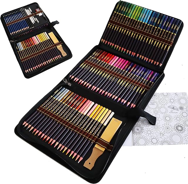 96 Pieces Professional Colouring Pencils, Drawing Pencils, Graphite Pencils and Accessories, Vibrant Coloured Pencils for Adults, Pro Artists Drawing, Sketching, Colouring