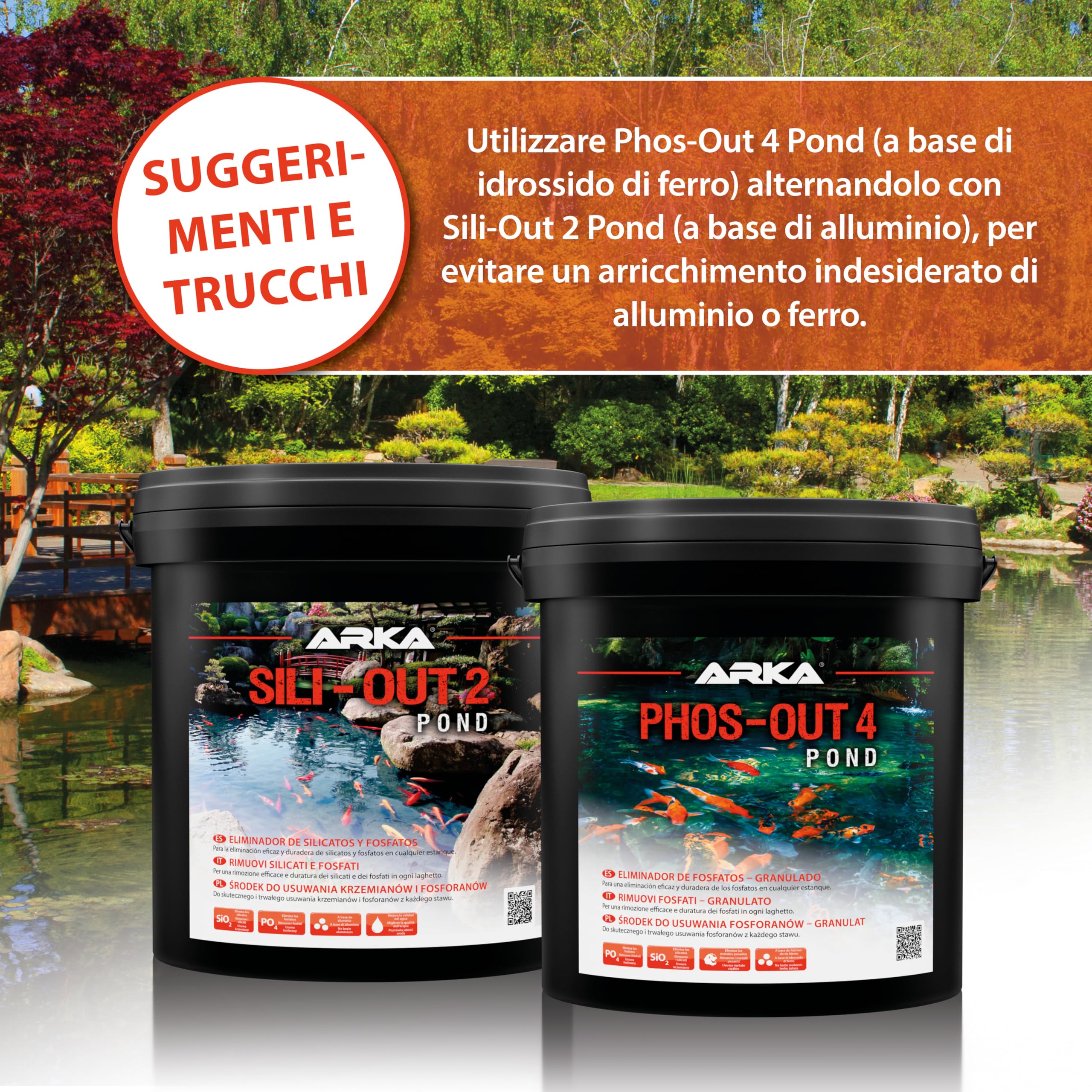 ARKA Pond Sili-Out 2-20 L - Potente assorbitore di silicati, rimuove efficacemente silicati, fosfati e altri inquinanti da qualsiasi laghetto da giardino, migliorando la qualità dell'acqua.