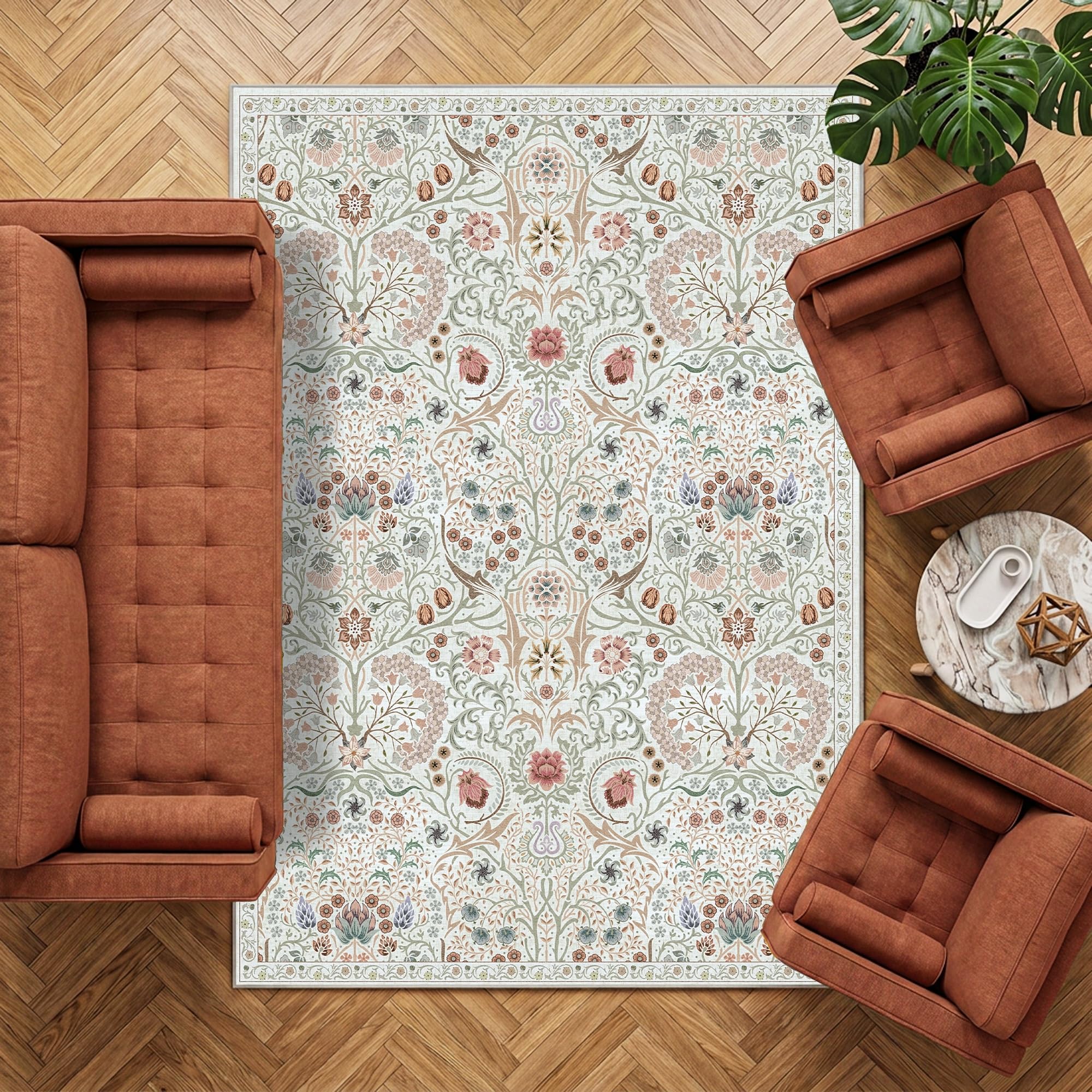 Decoranddecor Floral Rugs Living Room 160x230cm Washable Non-Slip
