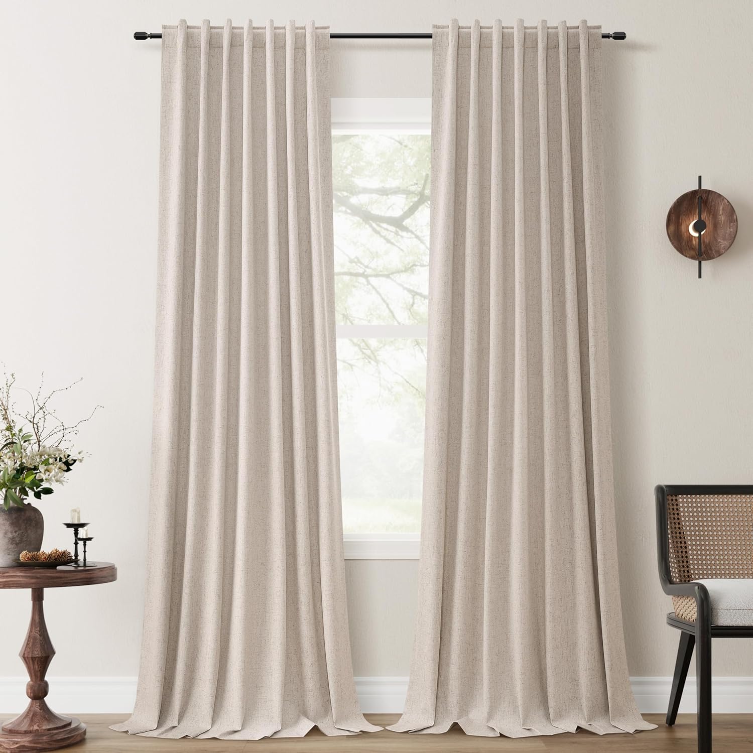 Brownish Grey 100% Blackout Linen Curtains 108 Inches Long 2 Panels for Bedroom Living Room Nursery Sliding Door Rod Pocket Back Tab Thermal Window Curtain Room Darkening Farmhouse Elegant Drapes