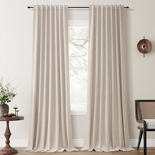 Miniatura 17 de Cortinas Blackout de 84 pulgadas de largo, juego de 2 paneles de lino natural para dormitorio, oscurecimiento de habitación, cortinas con