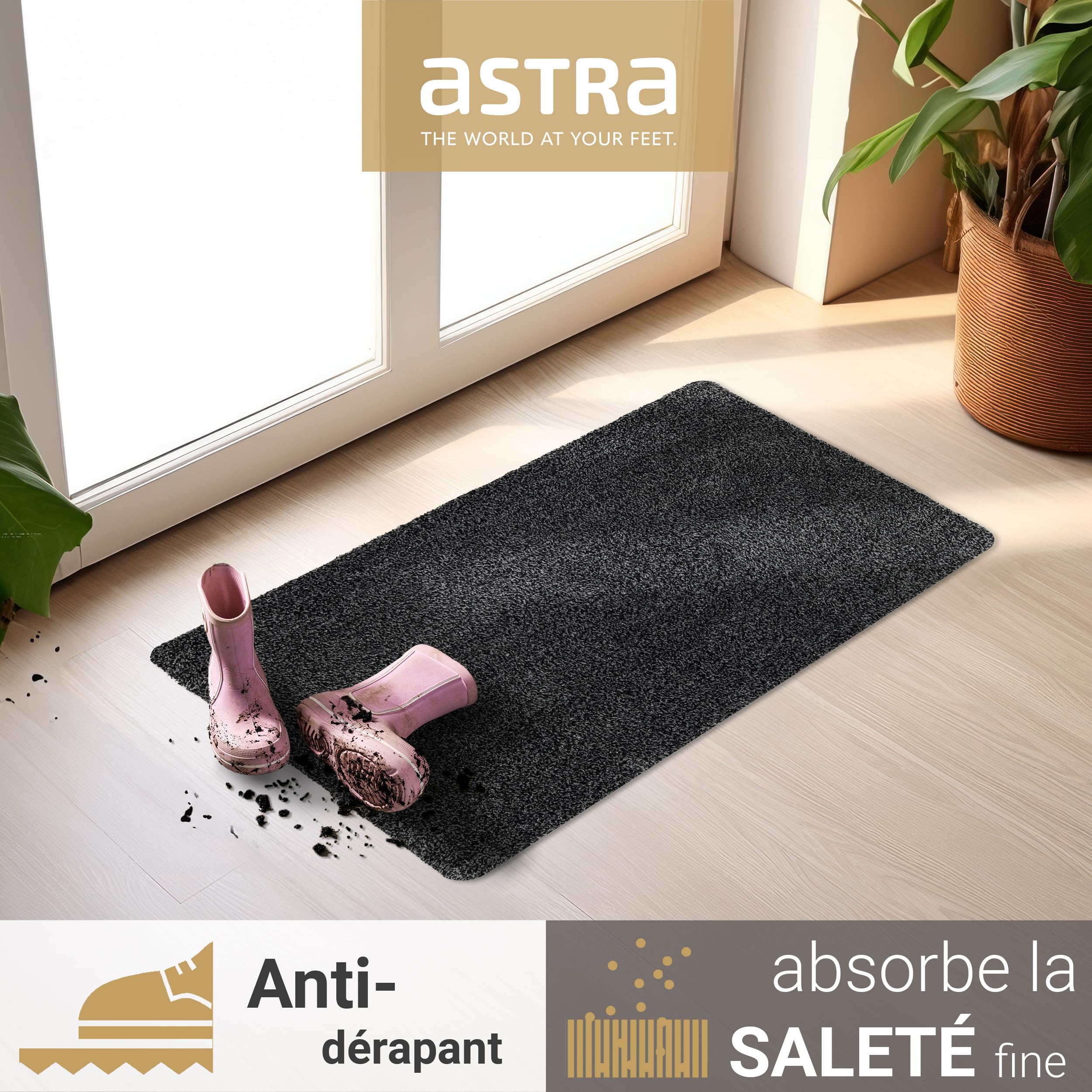Astra Paillasson intérieur antidérapant - paillasson Durable Lavable à 30°C - paillasson sans PVC - paillasson Facile d'entretien - Lot de 2 50x80 cm Anthracite