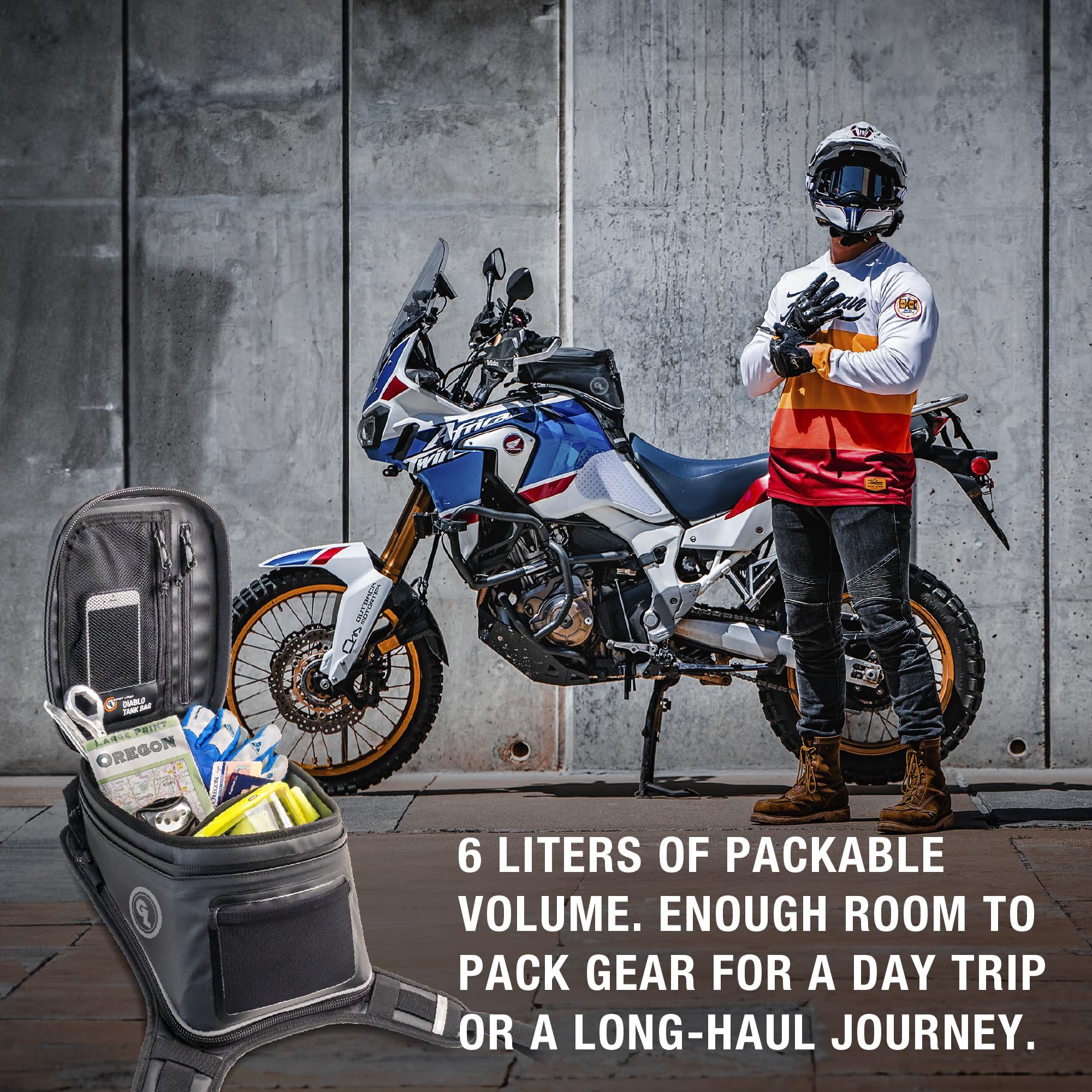 Giant Loop Diablo Tank Bag, czarna wodoodporna torba na zbiornik motocyklowy, pojemność 6 litrów na małe przedmioty, pasuje do każdego motocykla terenowego, przygodowego, podwójnego sportu i nie tylko