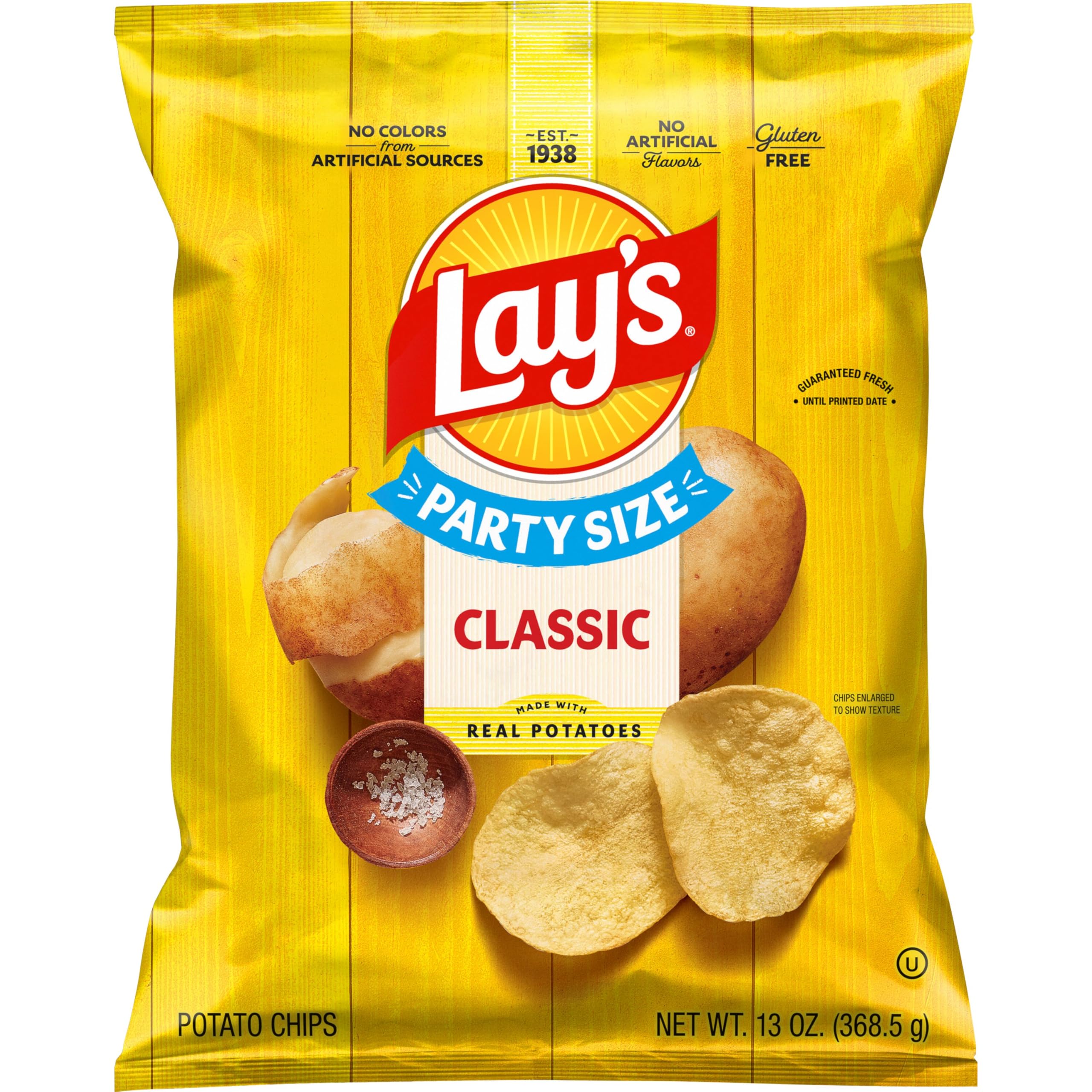 Lay's Classic Potato Chips Snacks, Gluten Free Chips, Party Size, 13oz Bag