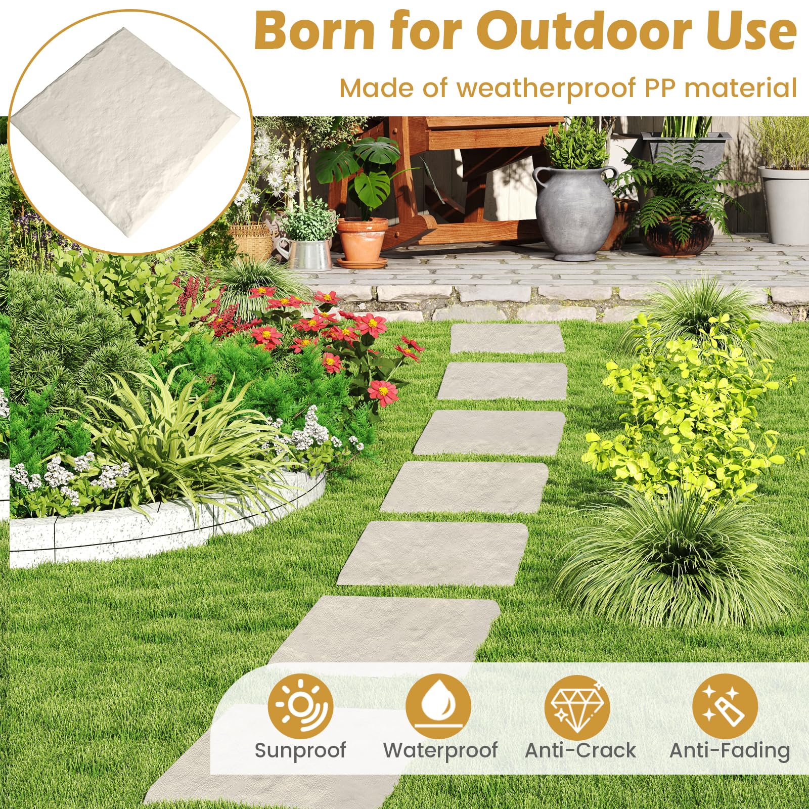 RELAX4LIFE 8 Pezzi di Pietre da Passo 39,5 x 39,5 cm, Tappeti Decorativi da Esterno con Picchetti, Blocchi di Paesaggio in PP per Giardino, Cortile, Sentiero, Passeggiata