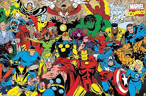 Trends International Marvel Comics - Póster de pared de línea retro, 22.375 x 34 pulgadas, versión premium sin marco