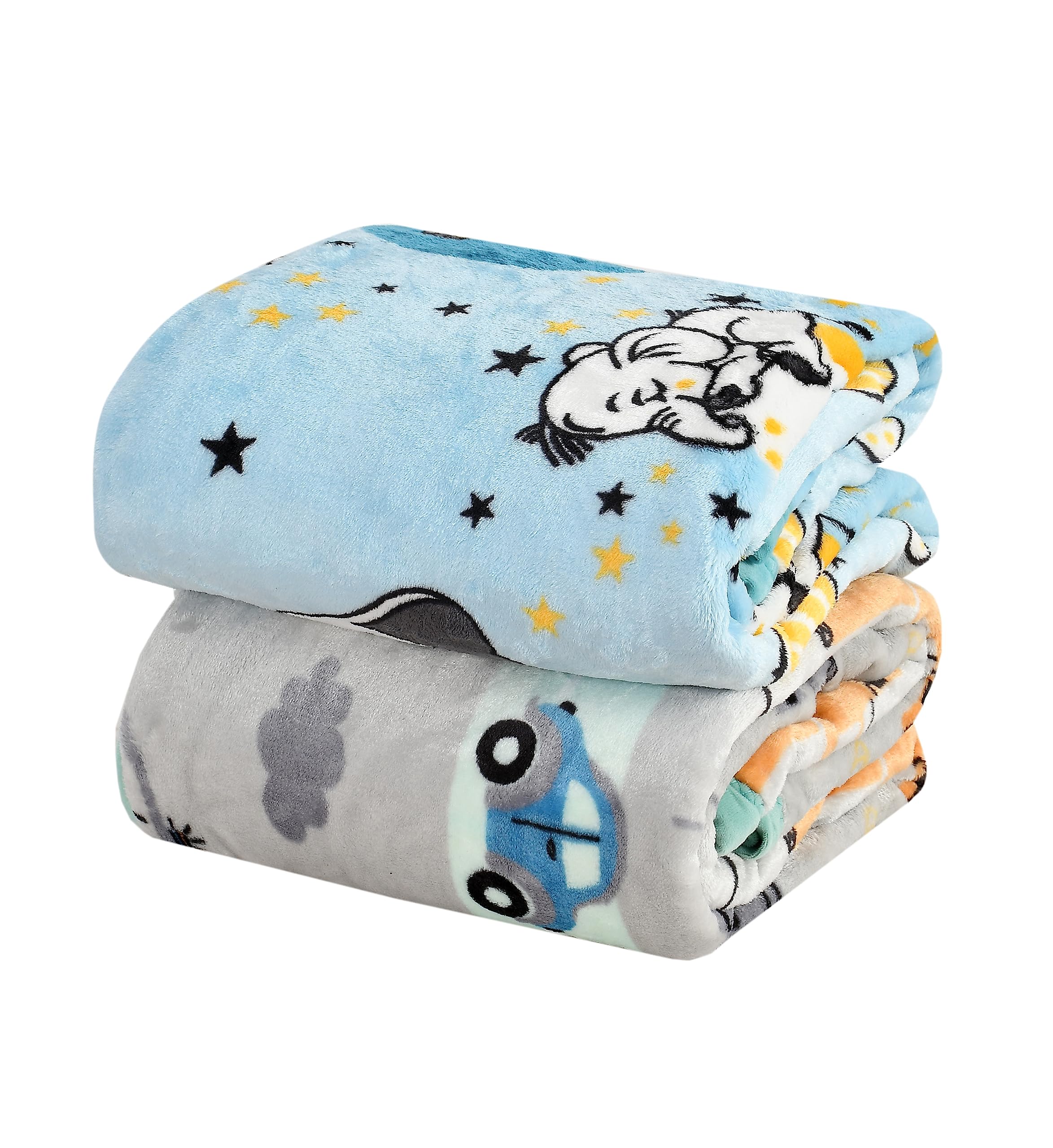 Florida All Season Ultra Soft Kids AC Blanket/Baby Wrapper/Flannel Baby Blanket for 0-5 Yrs Kids(110x150cm) Pack of 2, Sky Blue Grey