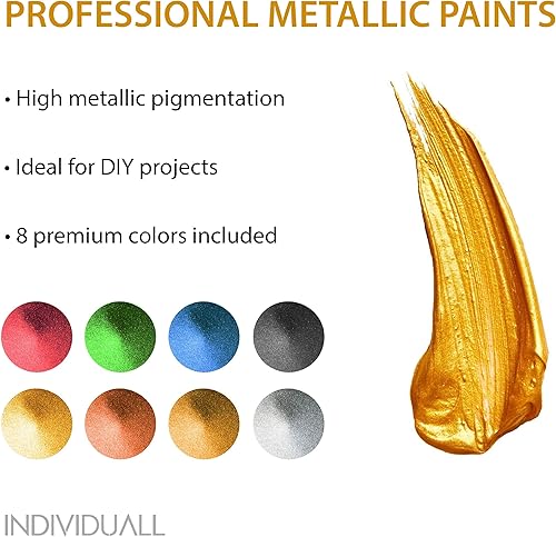 Miniatura 2 de Set de pintura acrílica metálica premium de individuall  8 pinturas metálicas de grado profesional  suministros de arte fabricados en Alemania  Set