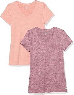 Camiseta Elástica de Secado Rápido, Manga Corta y Cuello en V (Hay Tallas Grandes) Mujer, Pack de 2