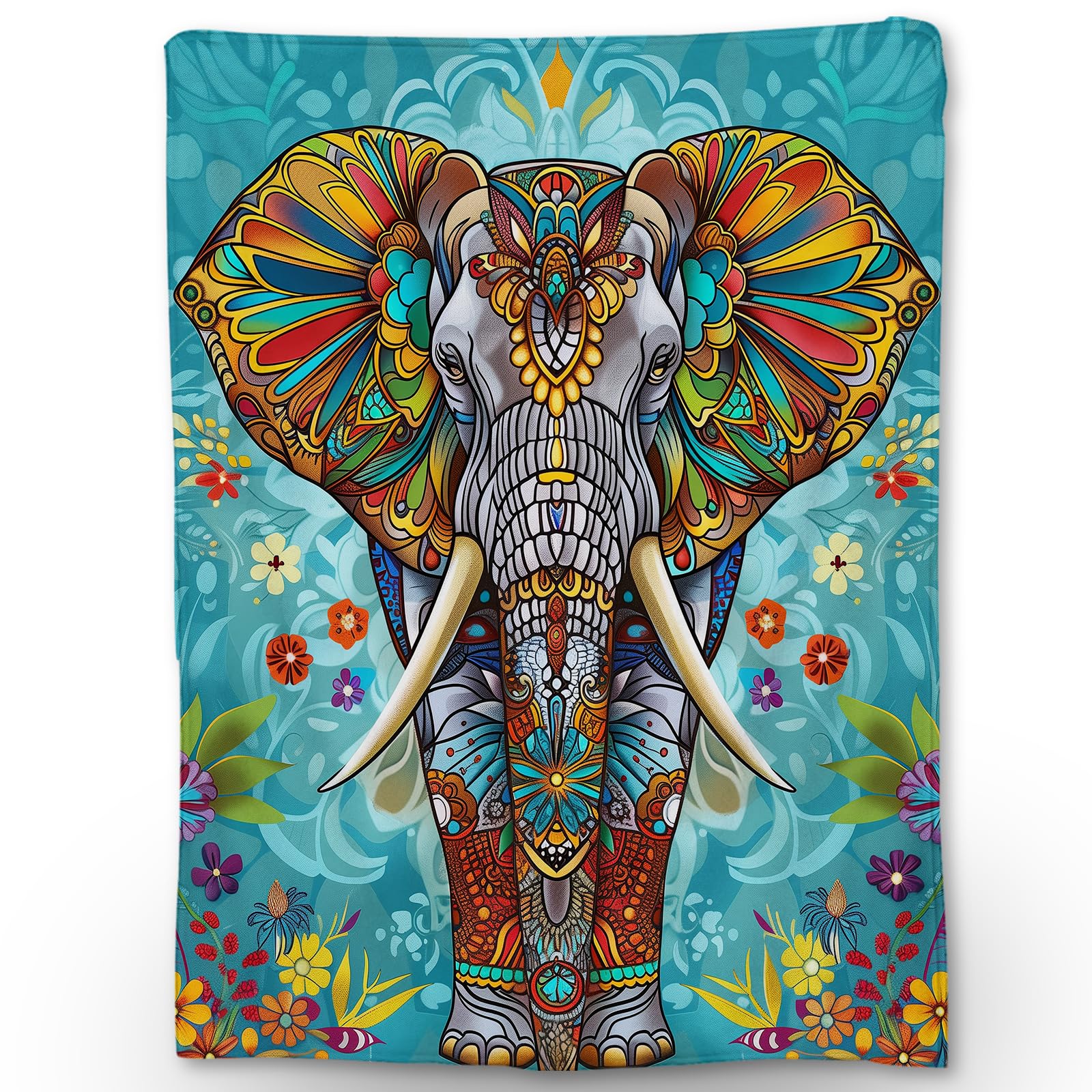 Ti Caldi Colorful Elephant Blanket - Soft, Lightweight Flannel, Fuzzy and Fluffy Throw Blankets, Perfect for Couch, Bed, Travel, Outdoor - Cozy Home