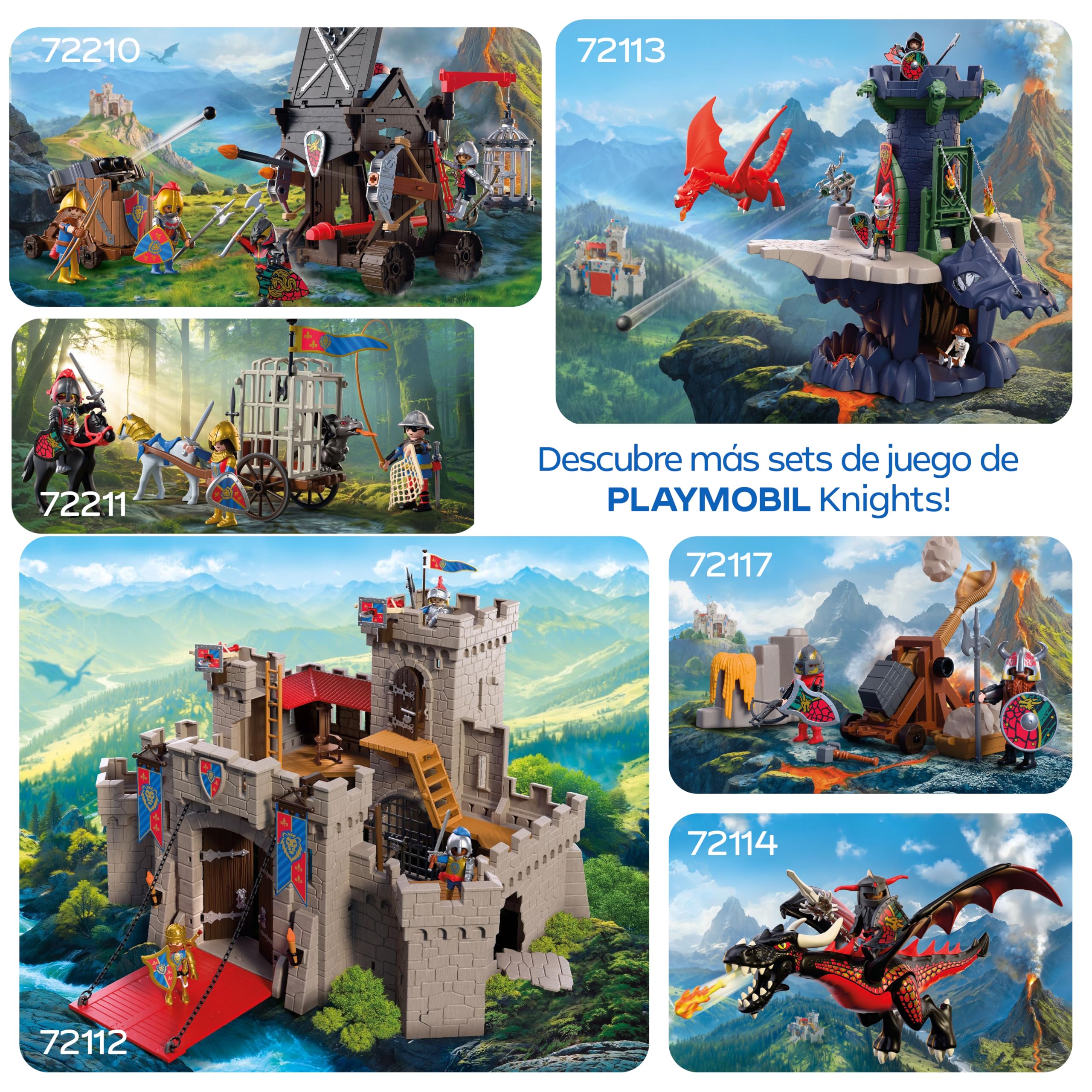 PLAYMOBIL | Knights | Torre de Asalto de los Caballeros del Dragón | Torre de asedio con ariete, balista, Jaula y 4 Caballeros | para niños a Partir de 4 años | 72210